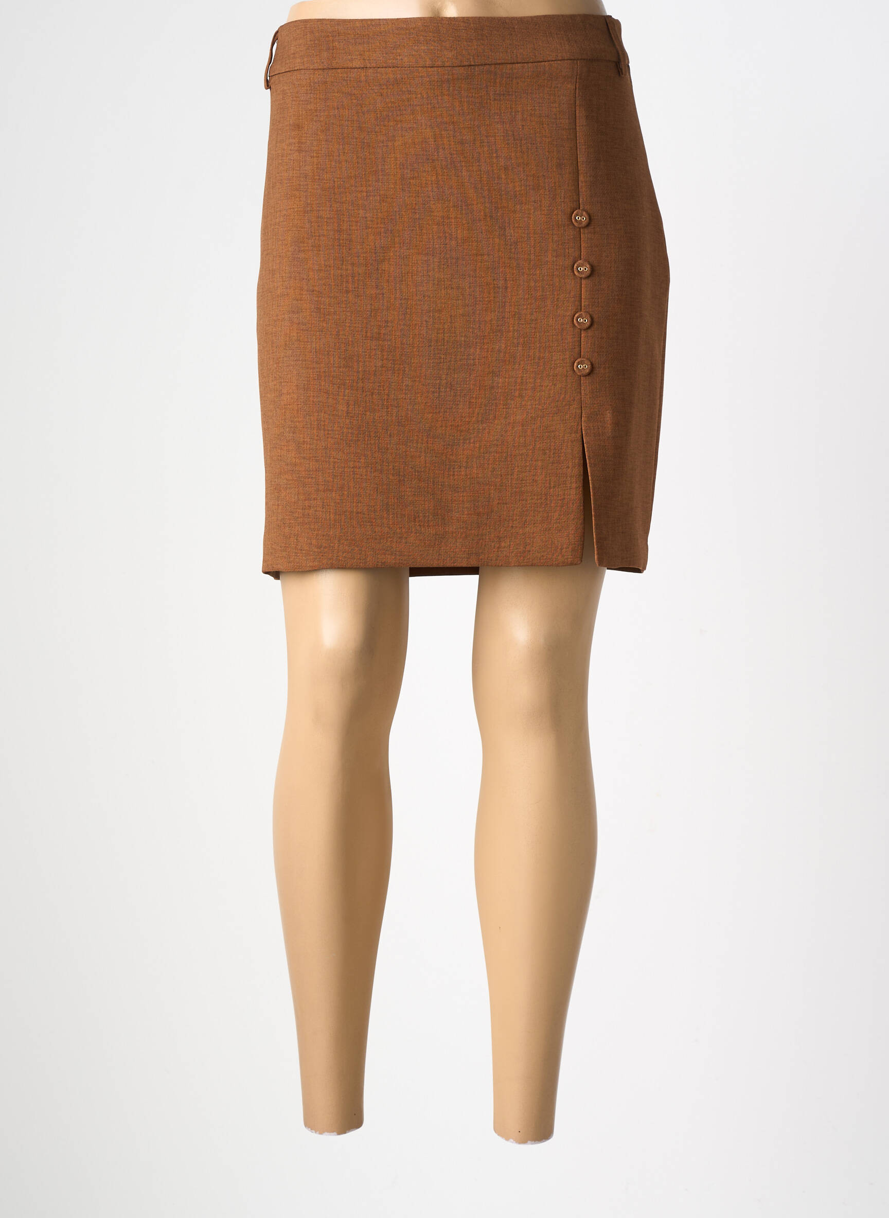 Jupe courte coupe droite marron AMELIE & AMELIE femme