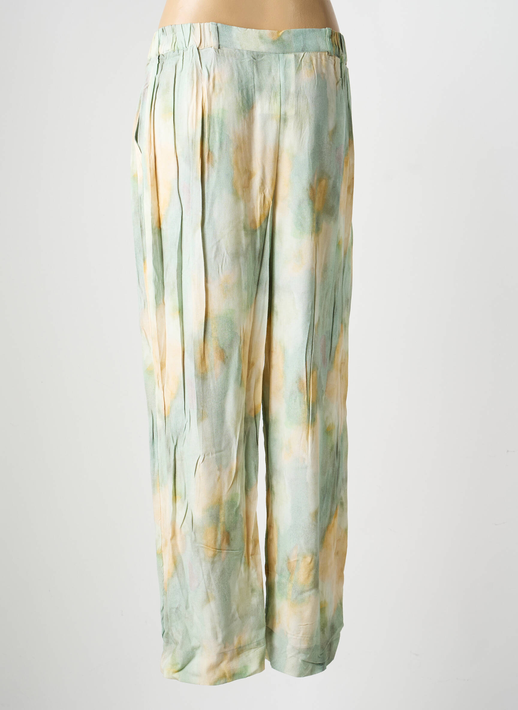 Pantalon droit tissage crêpe taille normale vert INDI & COLD femme
