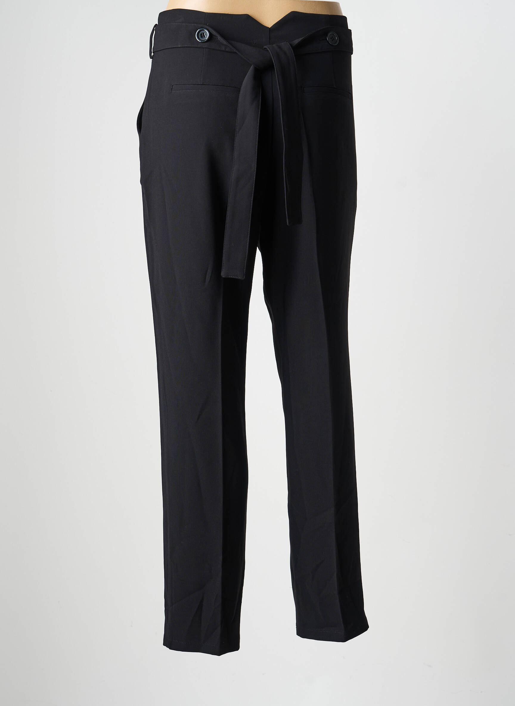 Pantalon droit tissage crêpe taille haute noir SCHOOL RAG femme