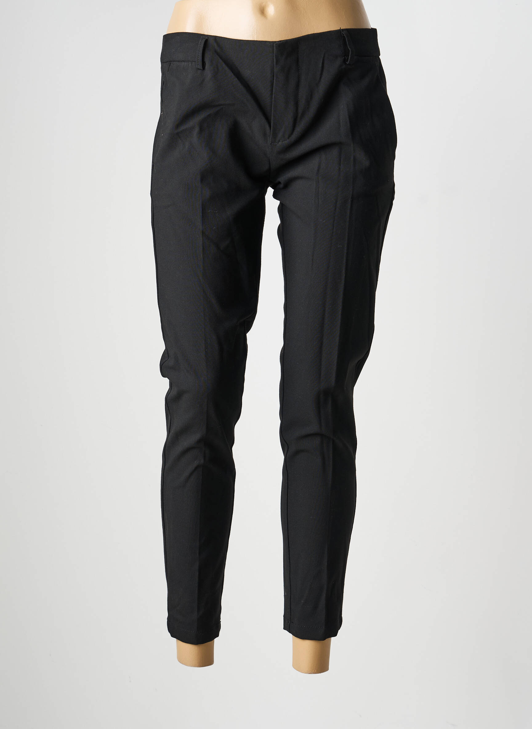 Pantalon chino fermeture zippée sous rabat boutonné taille normale noir REIKO femme