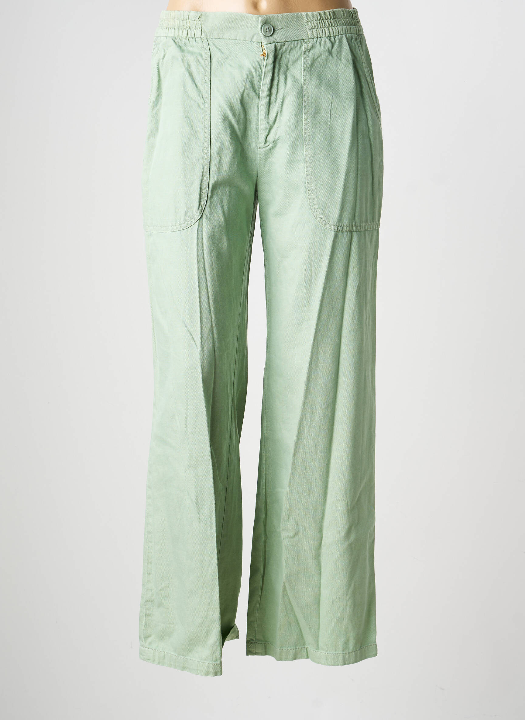 Pantalon large fermeture zippée sous rabat boutonné taille haute vert REIKO femme