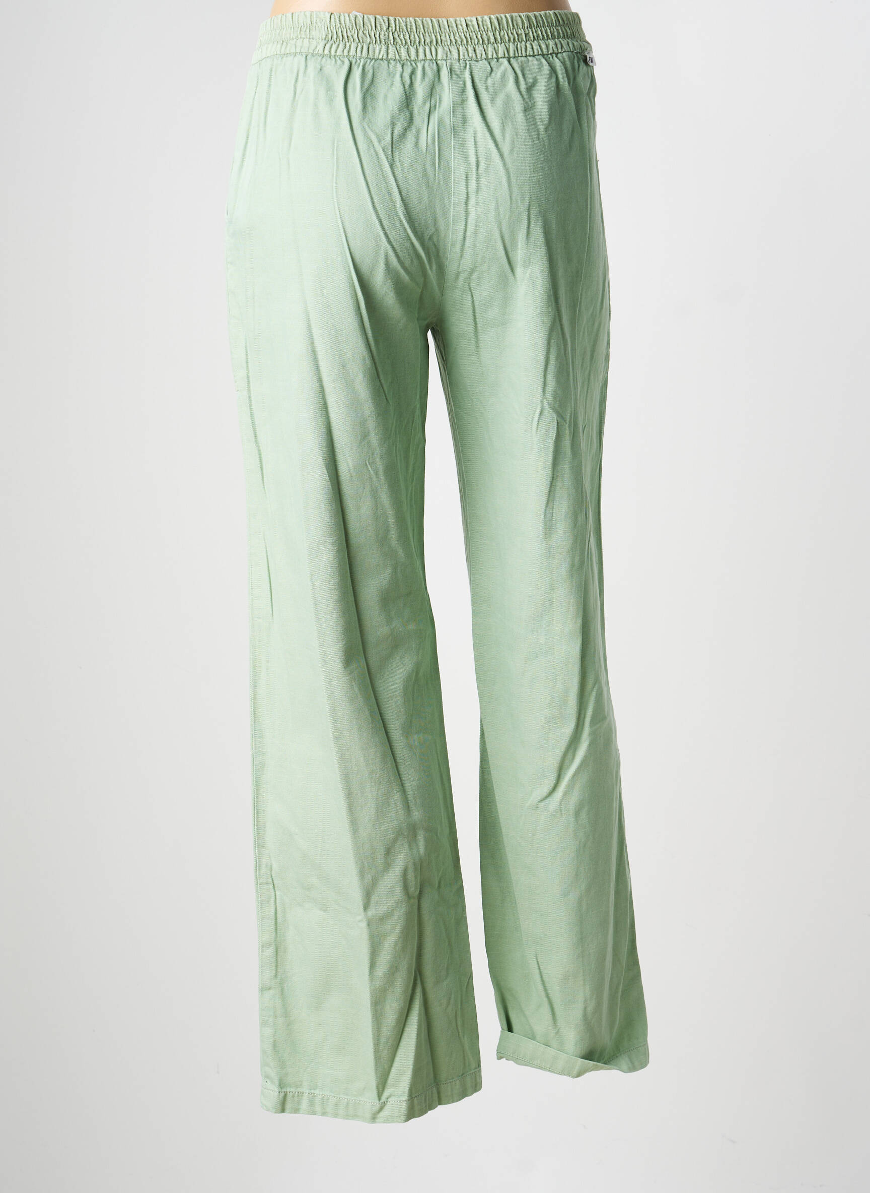 Pantalon large fermeture zippée sous rabat boutonné taille haute vert REIKO femme