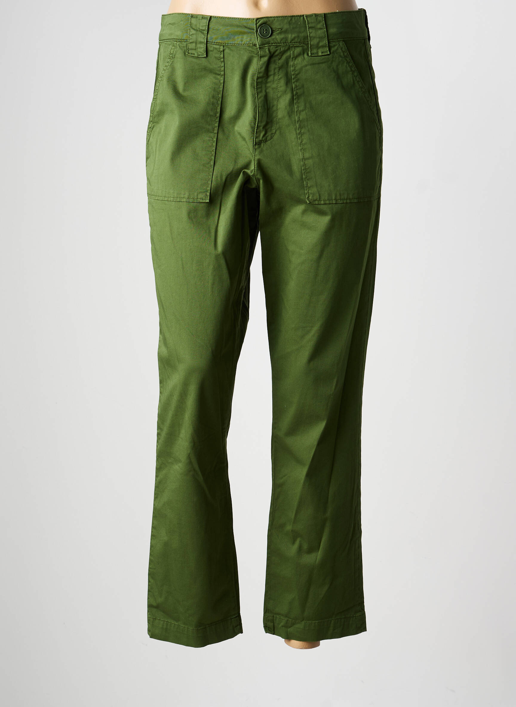 Pantalon droit tissage popeline taille normale vert KANOPE femme