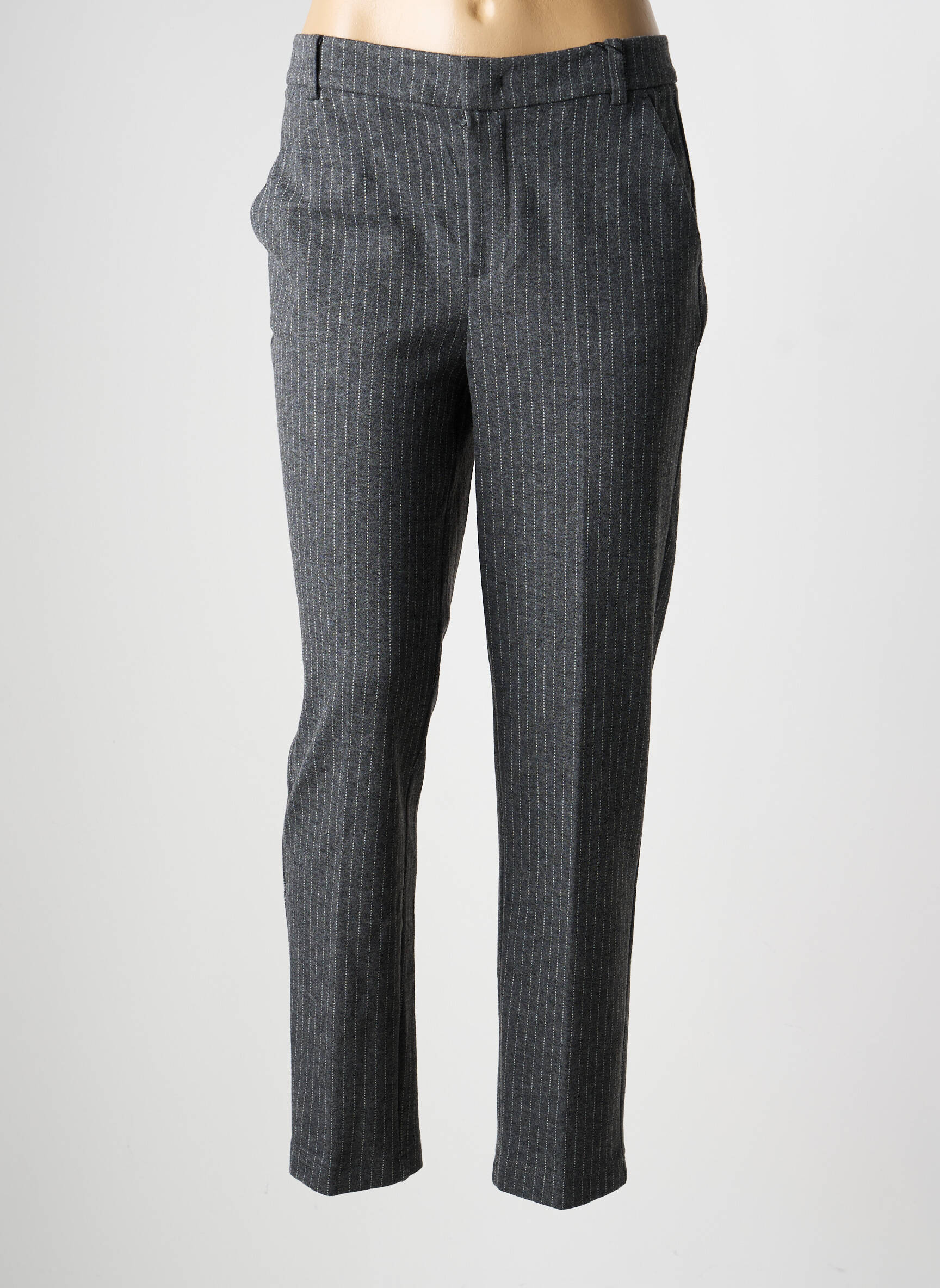 Pantalon chino fermeture zippée sous rabat avec crochet taille normale gris OUI femme