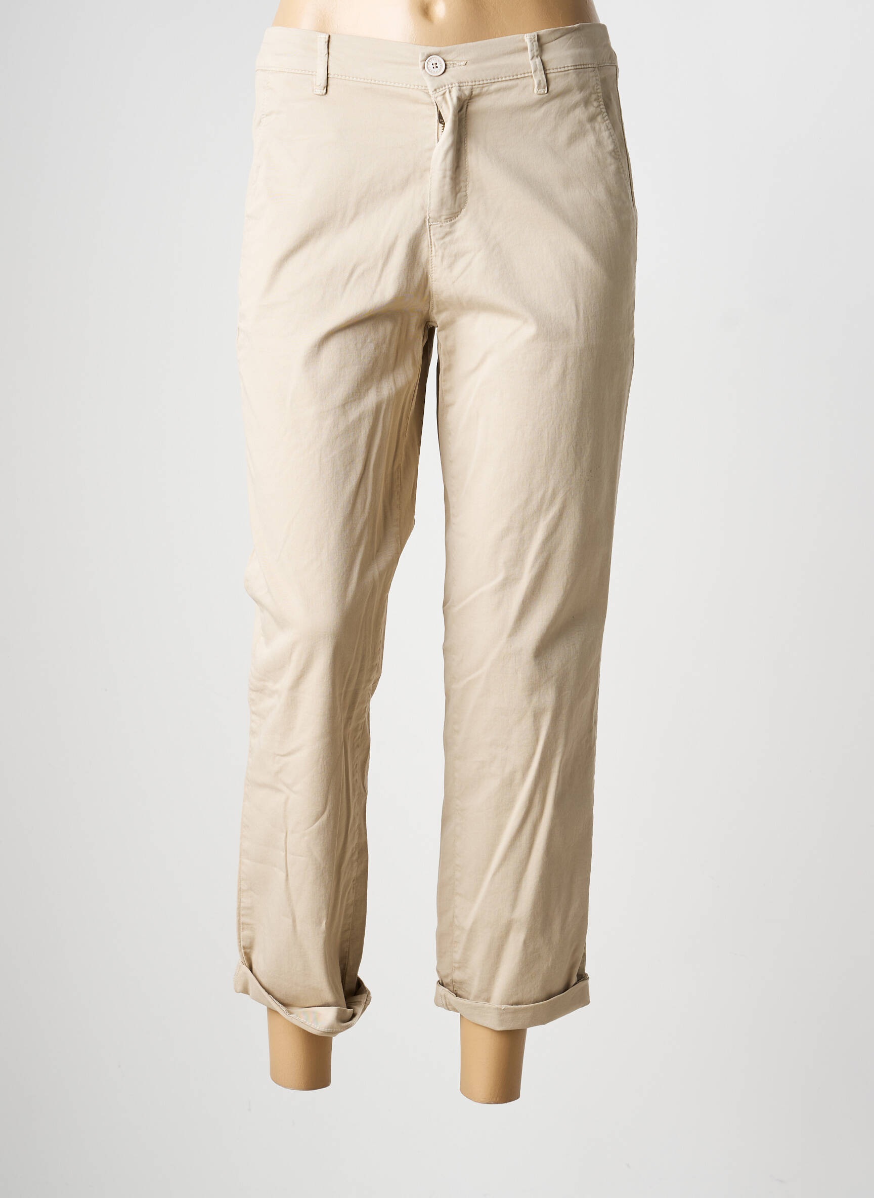 Pantalon chino tissage popeline taille normale beige HAPPY femme