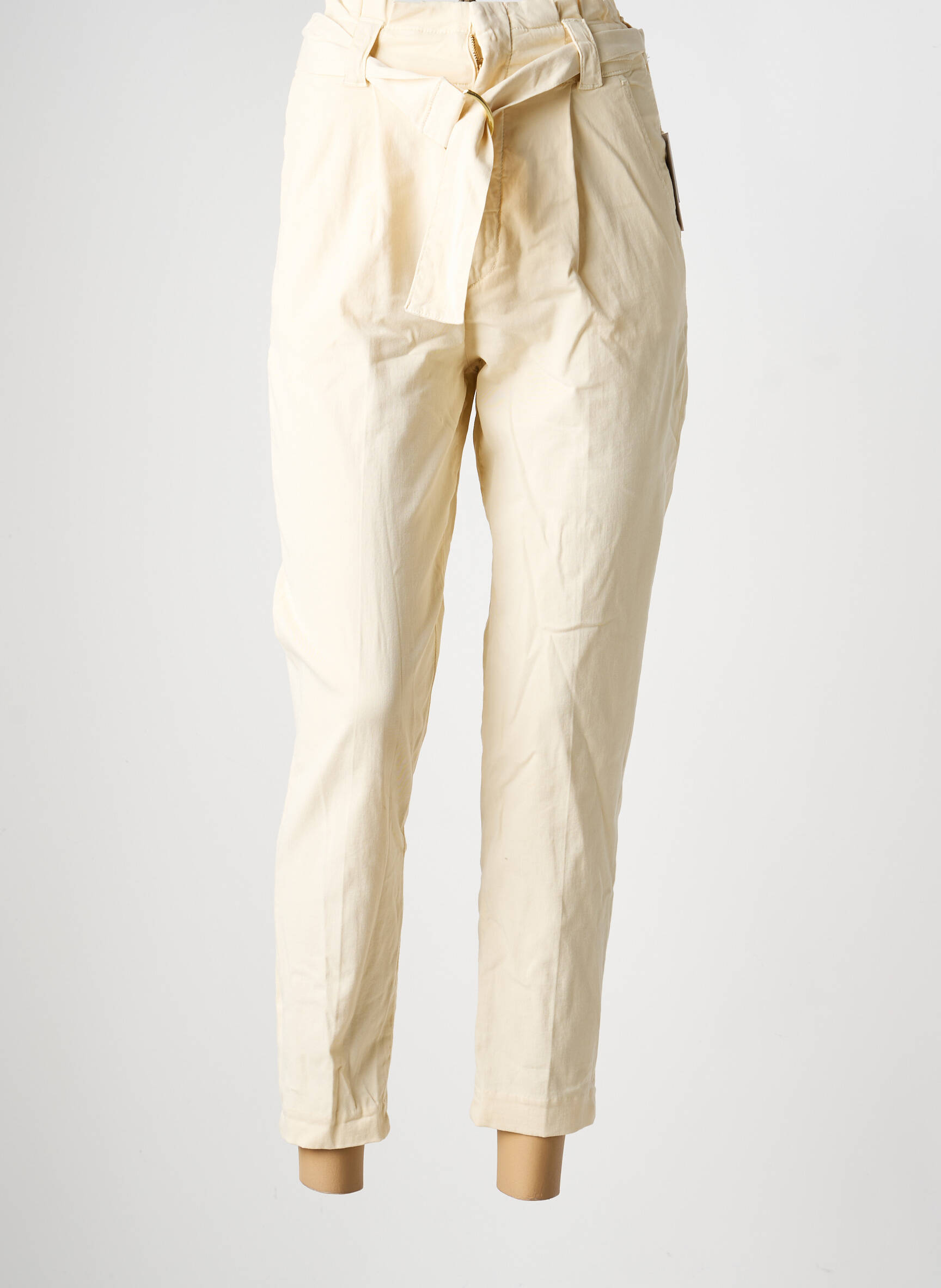 Pantalon 7/8 taille haute taille haute beige REIKO femme