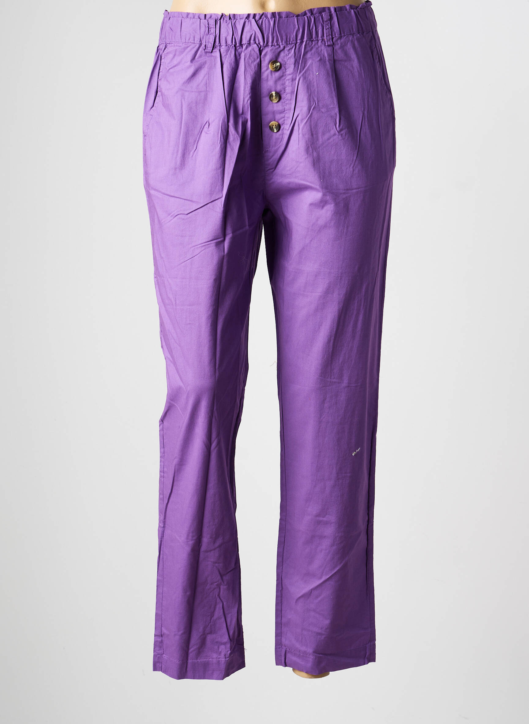 Pantalon droit tissage popeline taille normale violet YERSE femme