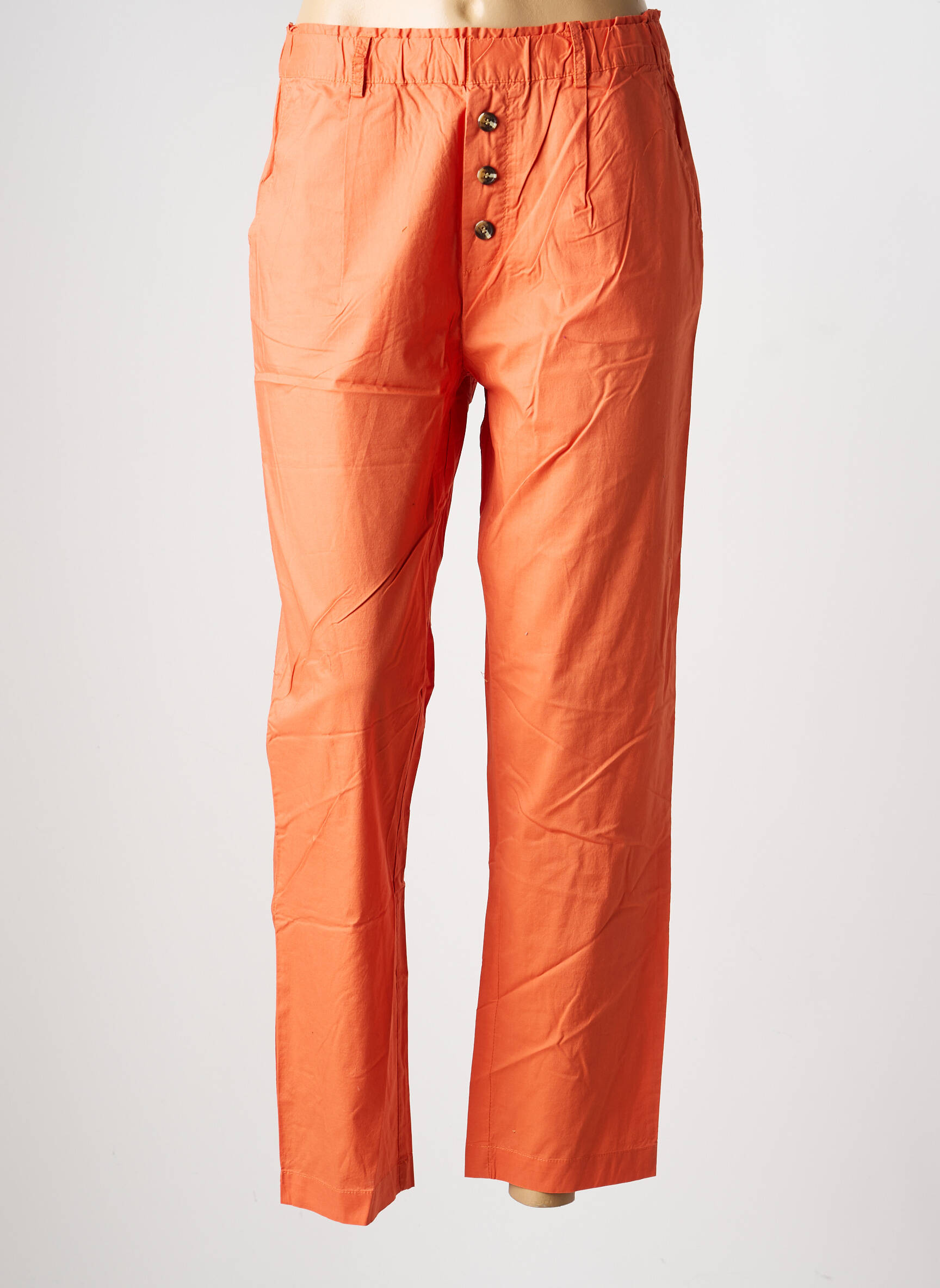 Pantalon droit tissage popeline taille normale orange YERSE femme