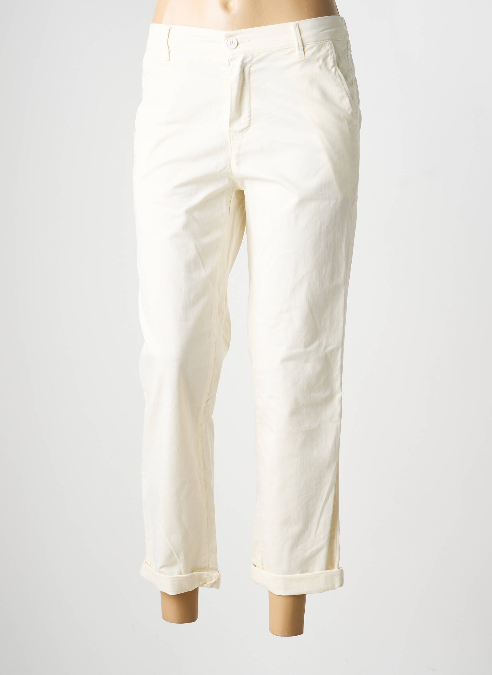 Pantalon chino tissage popeline taille normale beige HAPPY femme