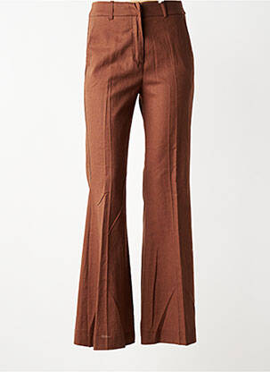 Pantalon flare fermeture zippée sous rabat avec crochet taille haute marron KING KONG femme