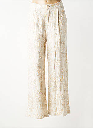 Pantalon large tissage crêpe taille haute beige CIVICO 1 femme