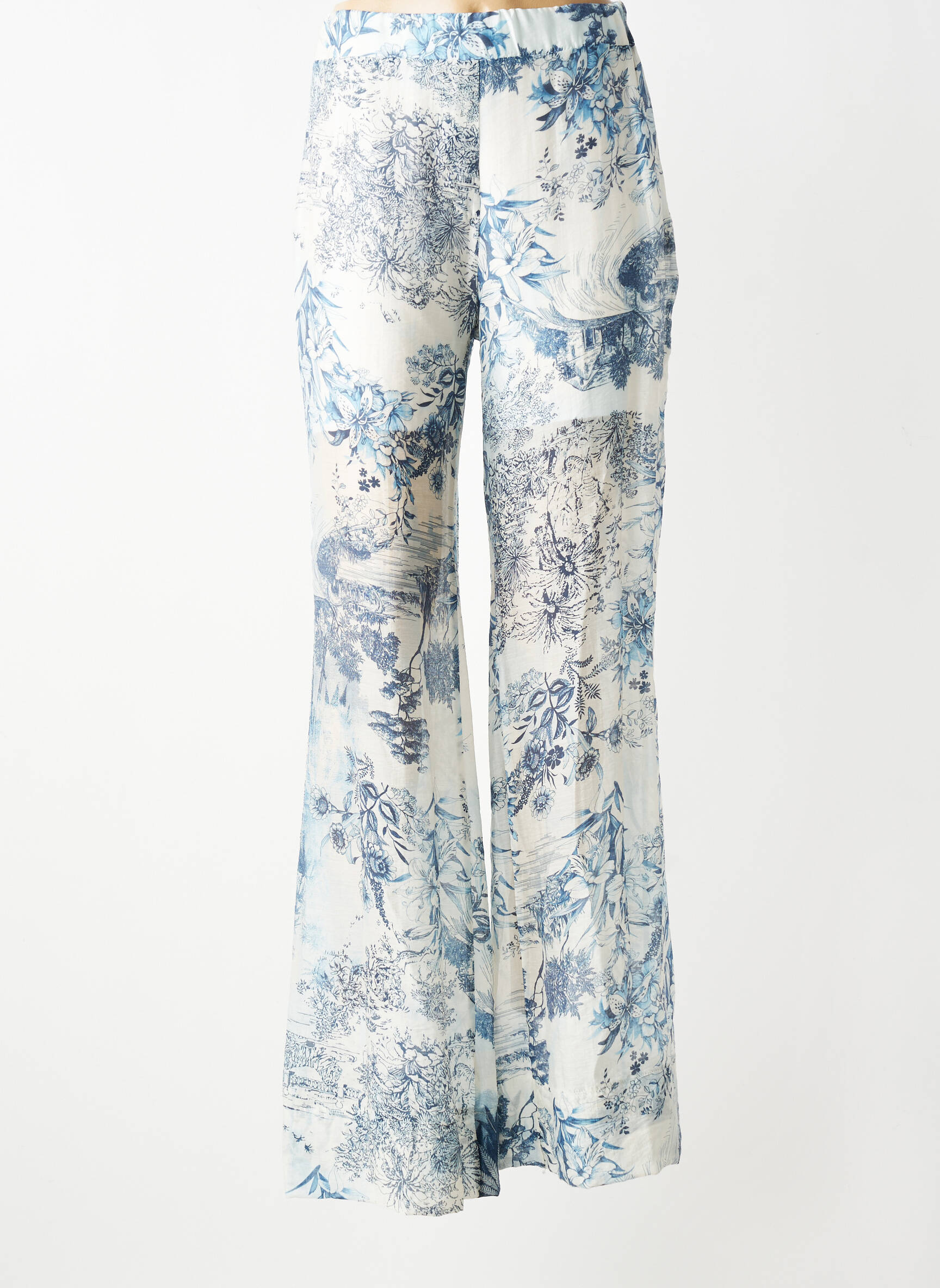 Pantalon flare taille élastique taille haute bleu ALTAMIRA femme