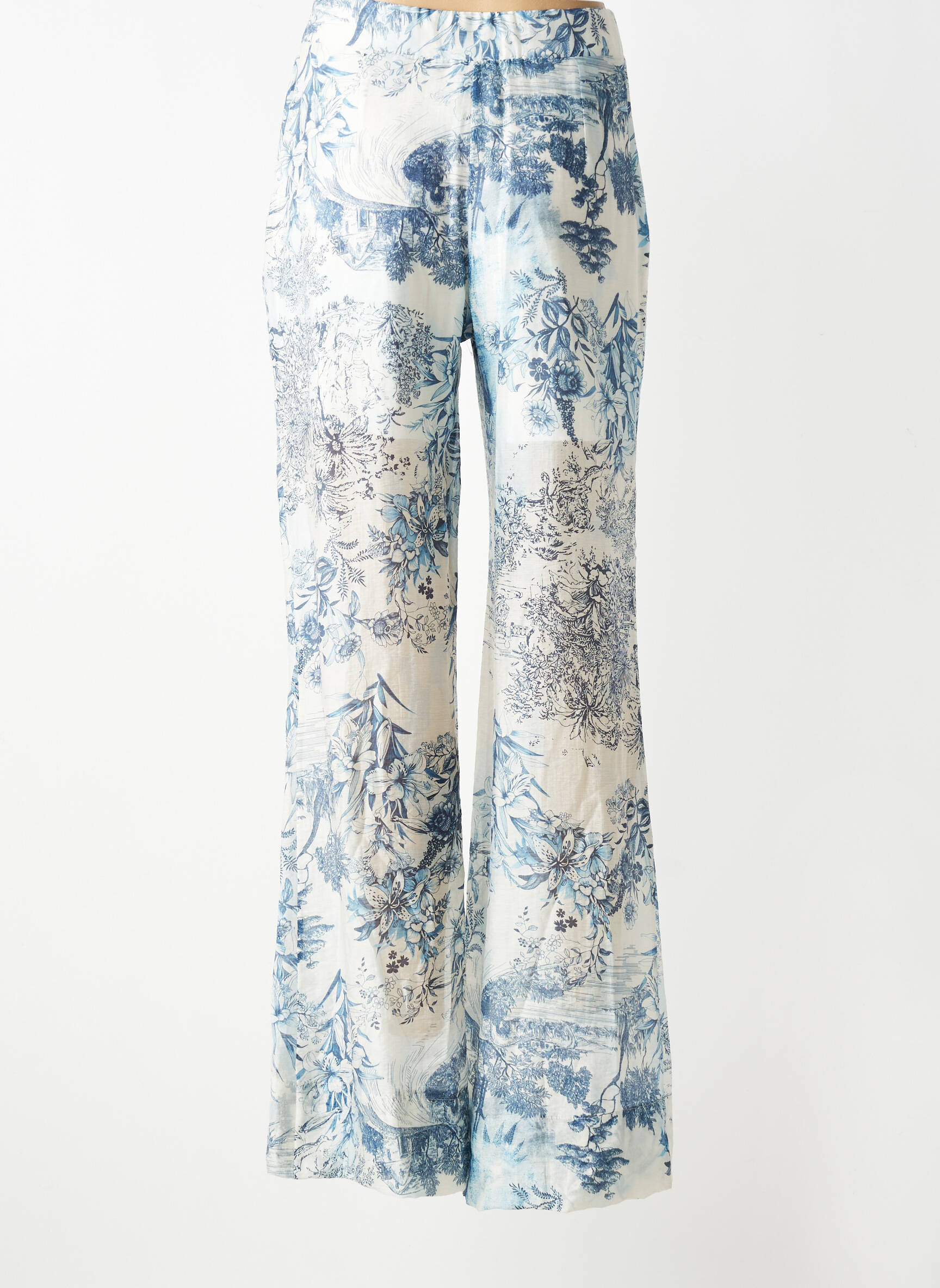 Pantalon flare taille élastique taille haute bleu ALTAMIRA femme