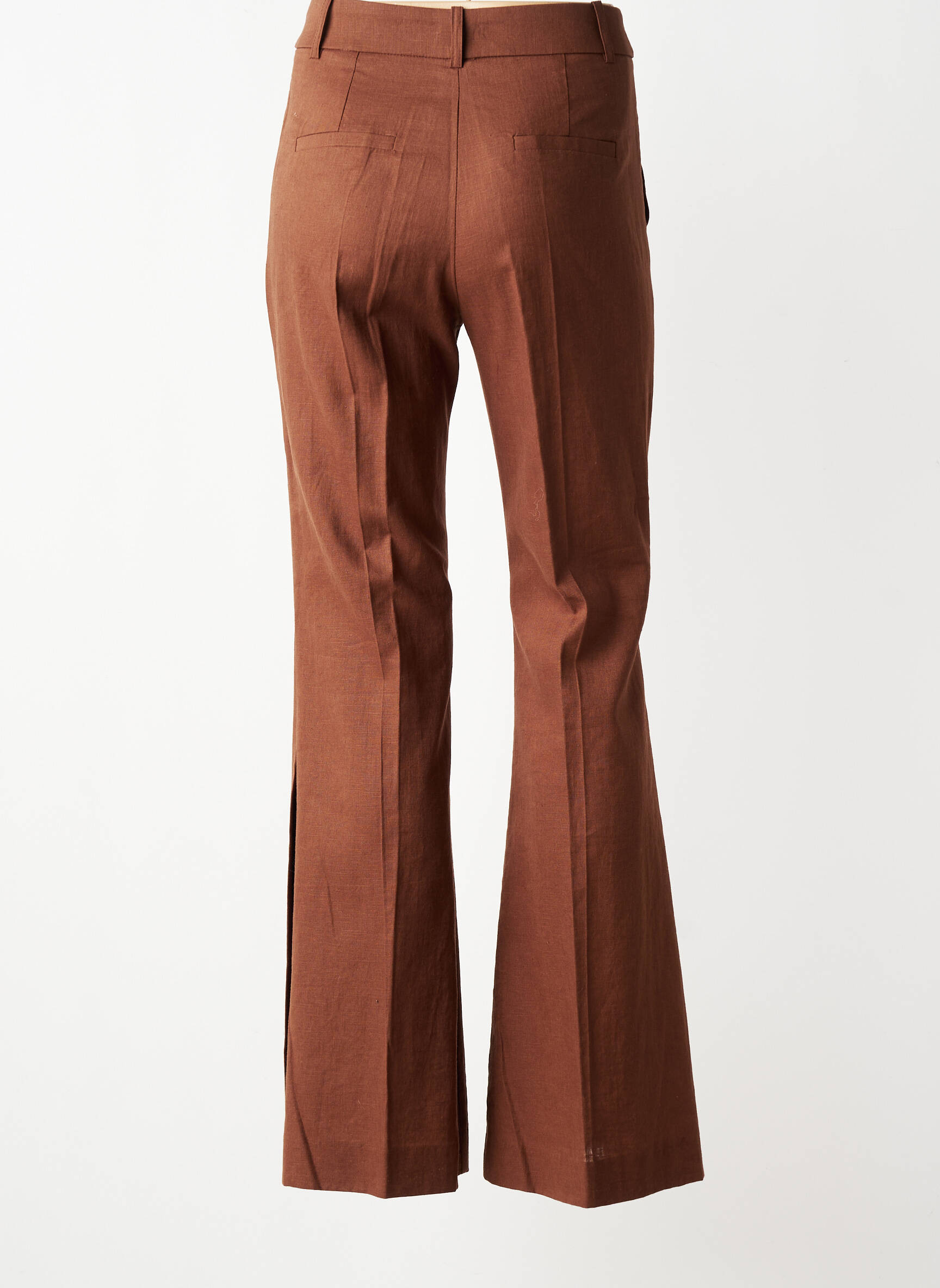 Pantalon flare fermeture zippée sous rabat avec crochet taille haute marron KING KONG femme