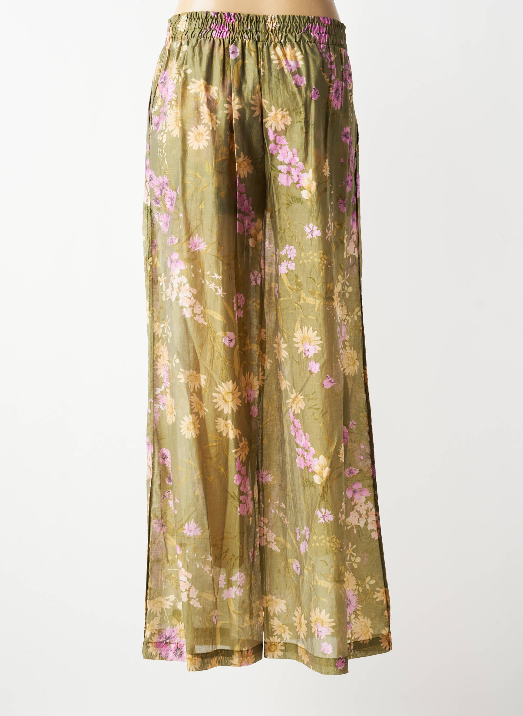 Pantalon large tissage popeline taille normale vert LUMINA femme