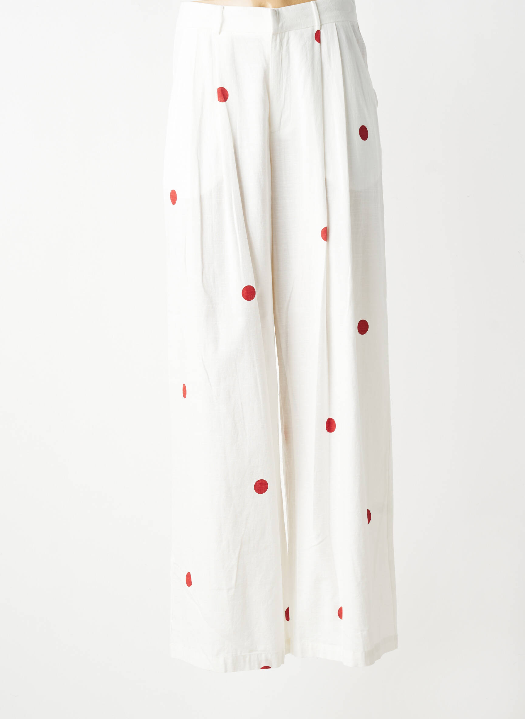 Pantalon large tissage crêpe taille haute rouge LUMINA femme