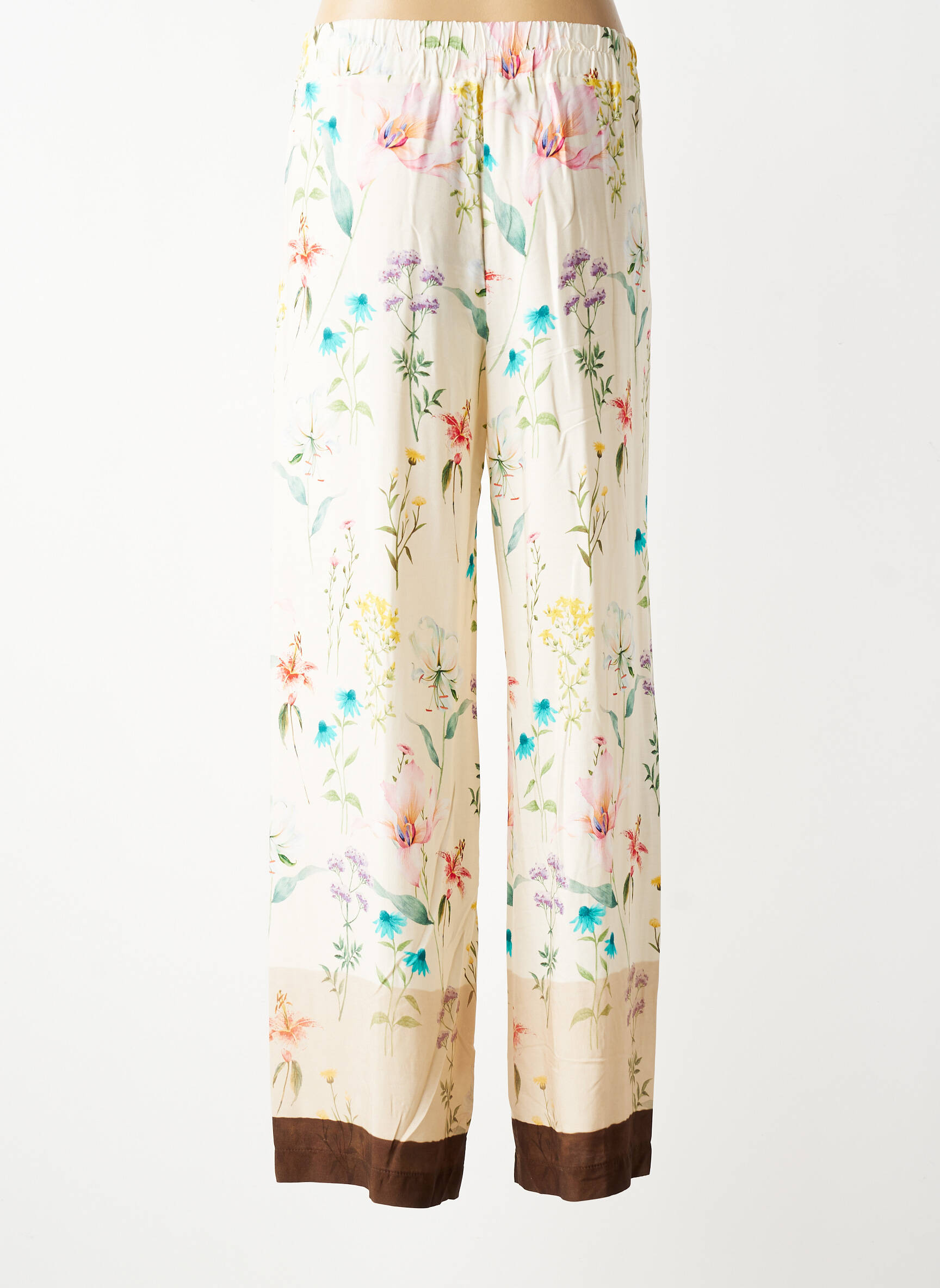 Pantalon large tissage crêpe taille normale beige VOLPATO femme