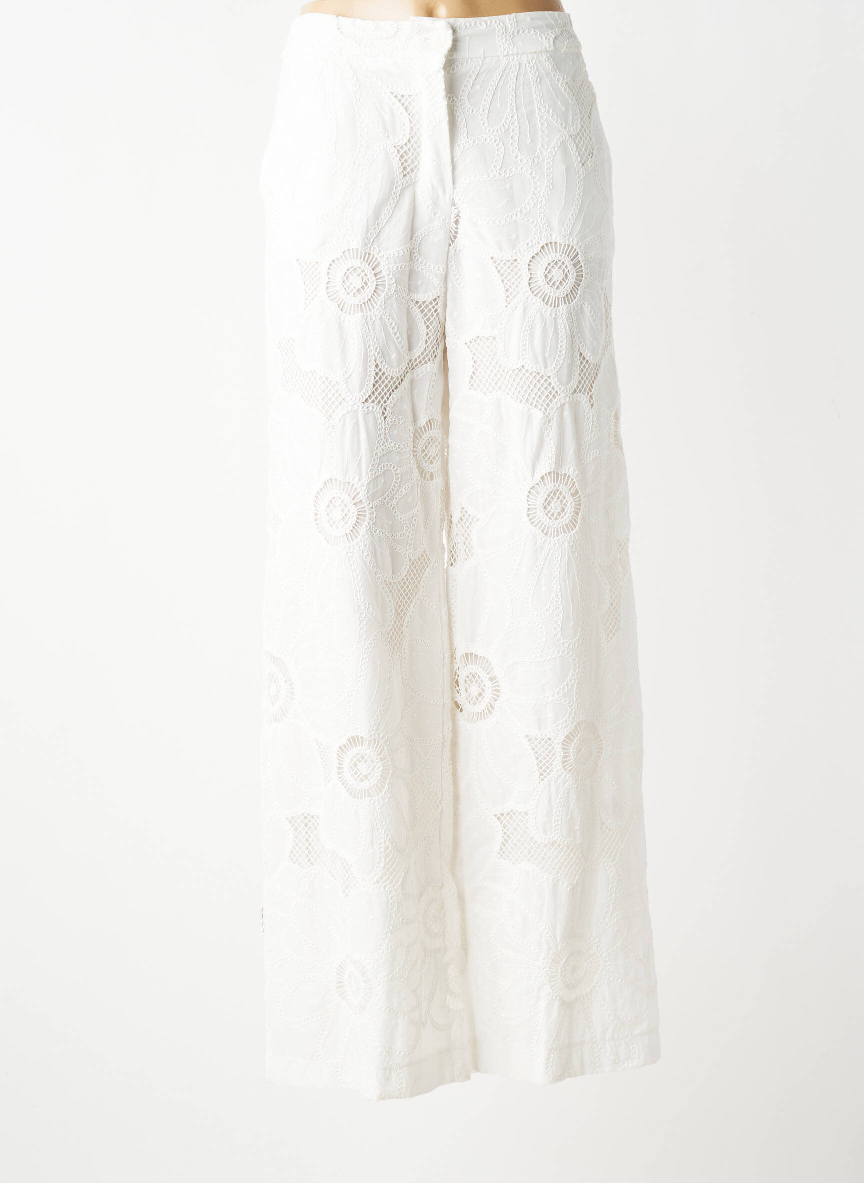 Pantalon flare taille à pinces taille haute blanc ALTAMIRA femme
