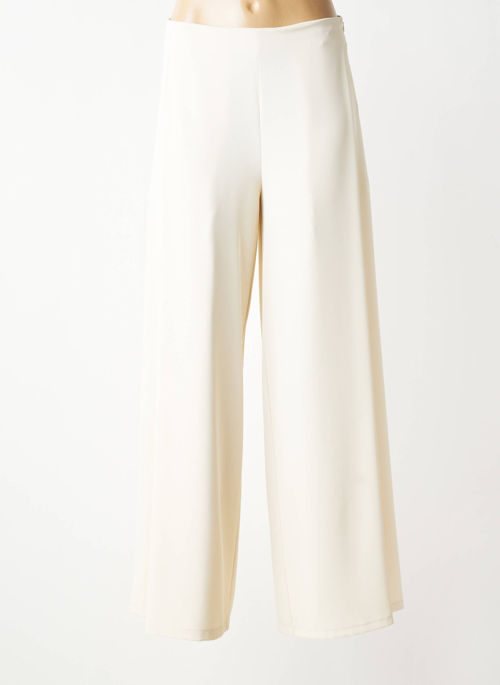 Pantalon large fermeture zip latéral taille haute beige ANGELA DAVIS femme