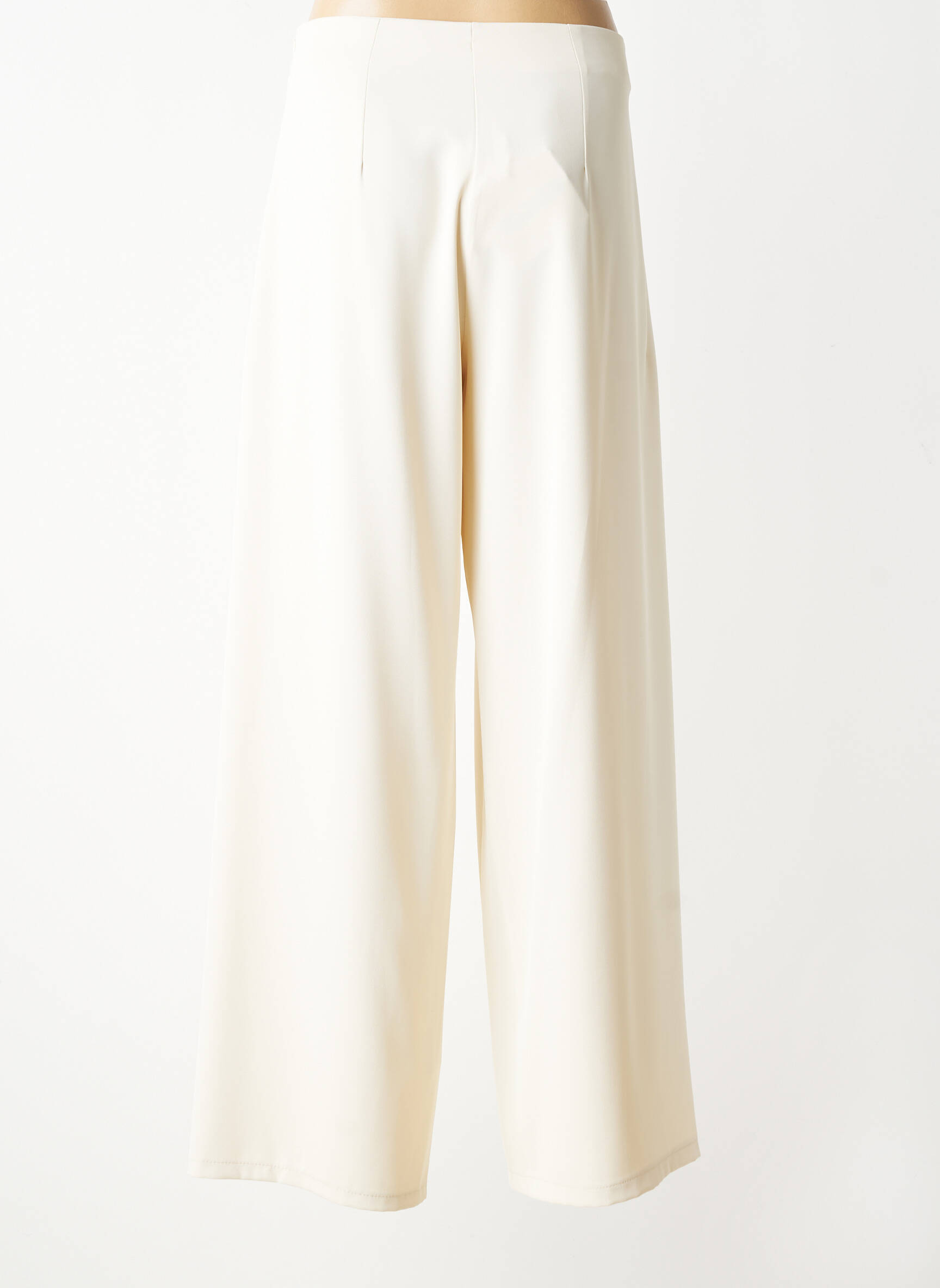 Pantalon large fermeture zip latéral taille haute beige ANGELA DAVIS femme