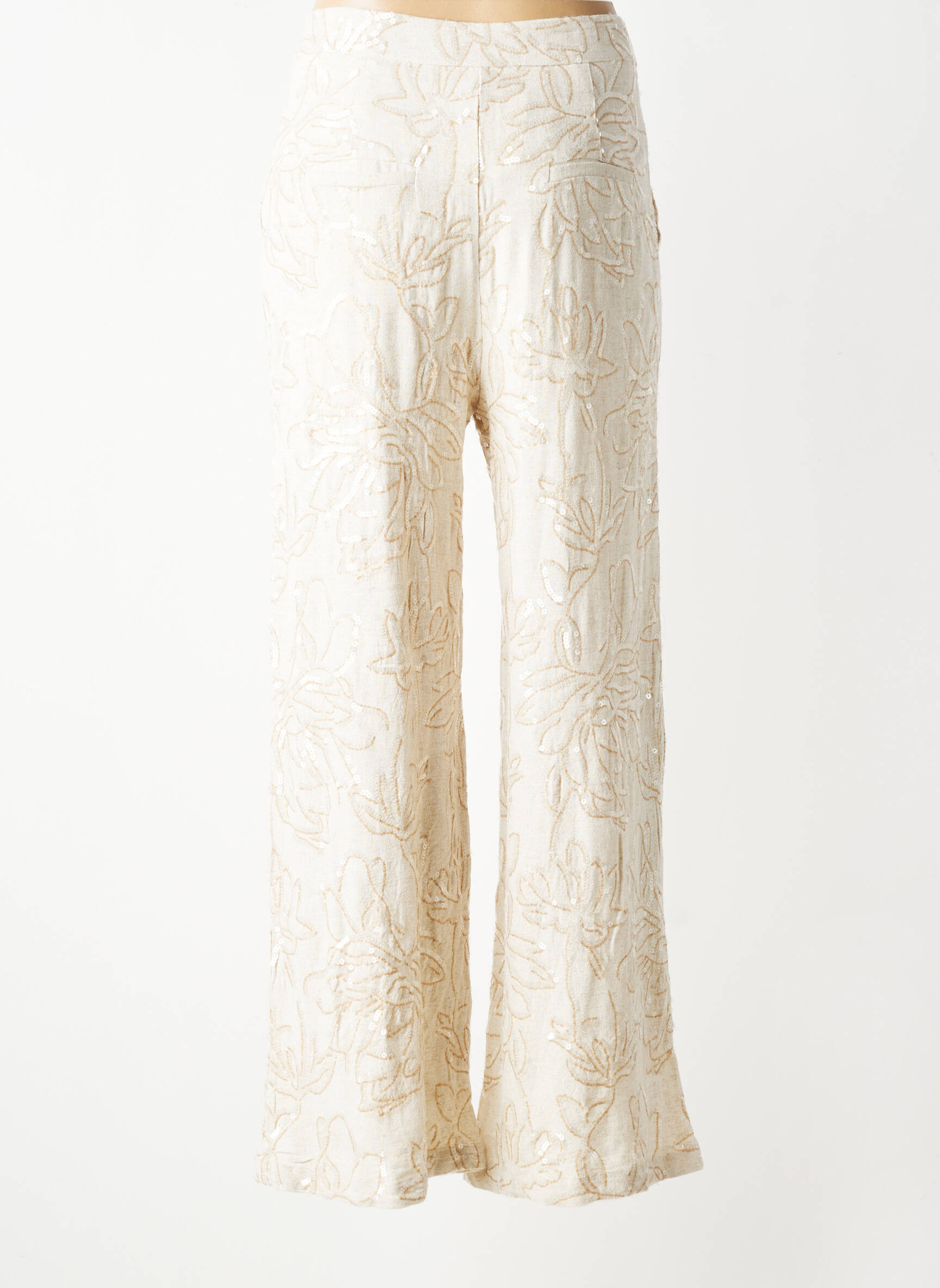Pantalon large tissage crêpe taille haute beige CIVICO 1 femme