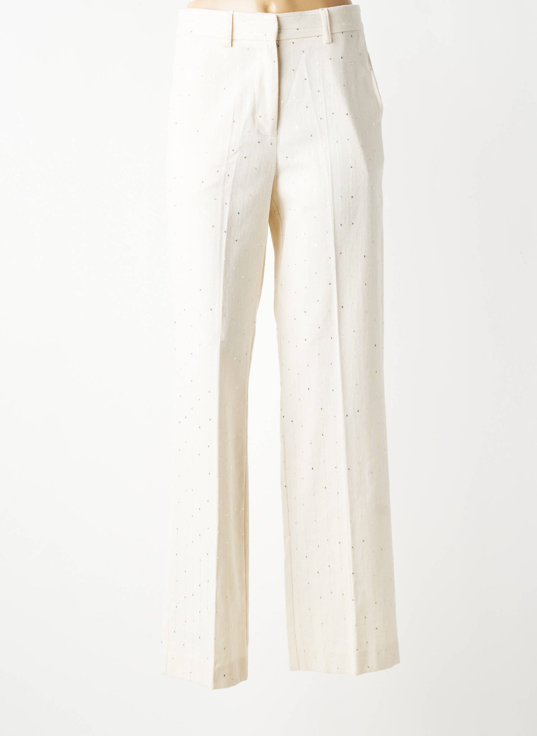 Pantalon droit tissage crêpe taille haute beige ALTAMIRA femme