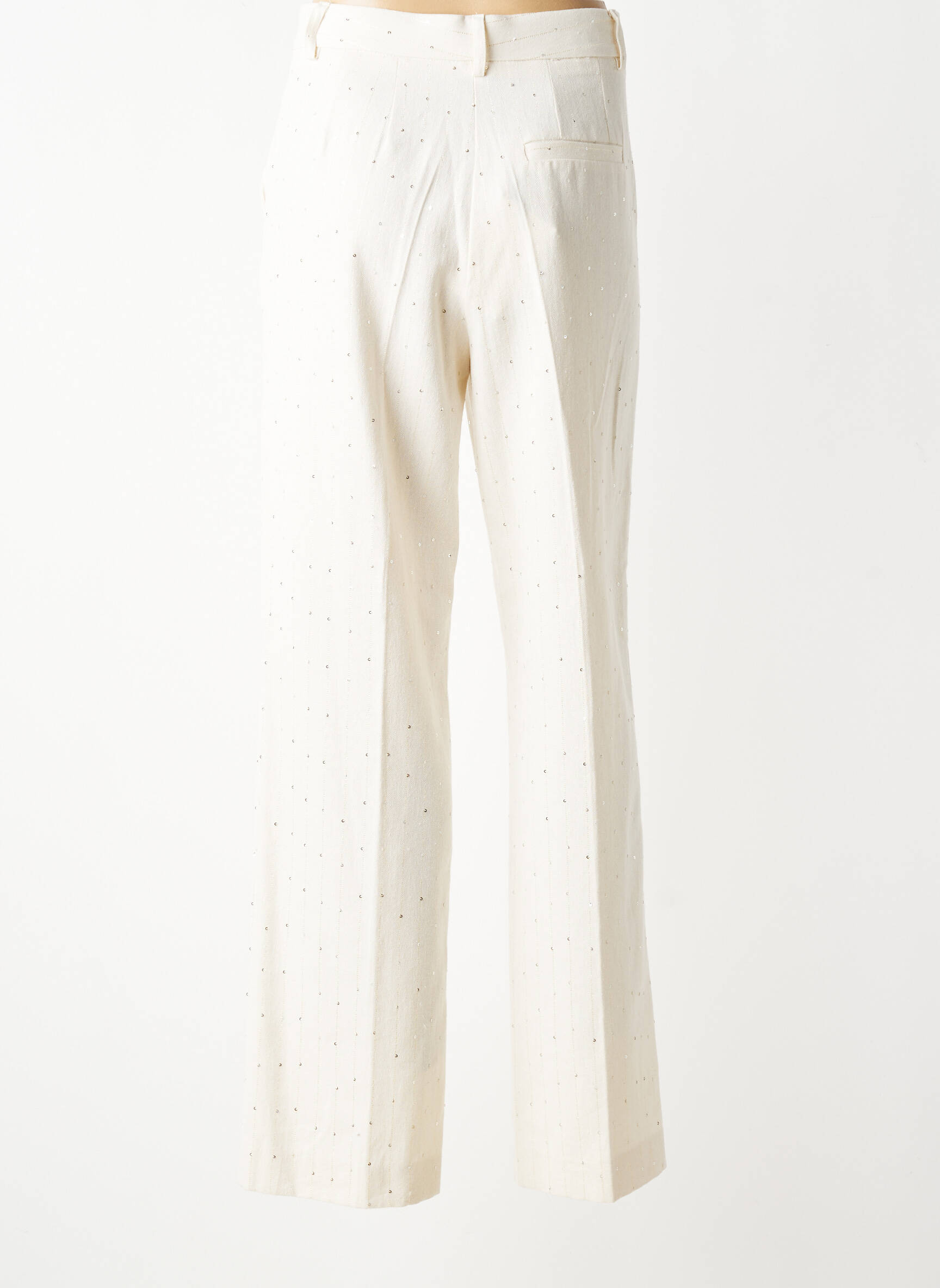 Pantalon droit tissage crêpe taille haute beige ALTAMIRA femme