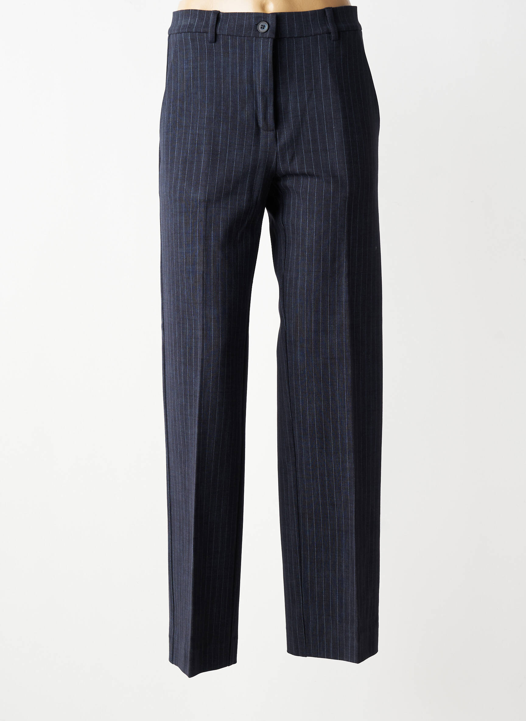 Pantalon droit taille à pinces taille normale bleu VOLPATO femme