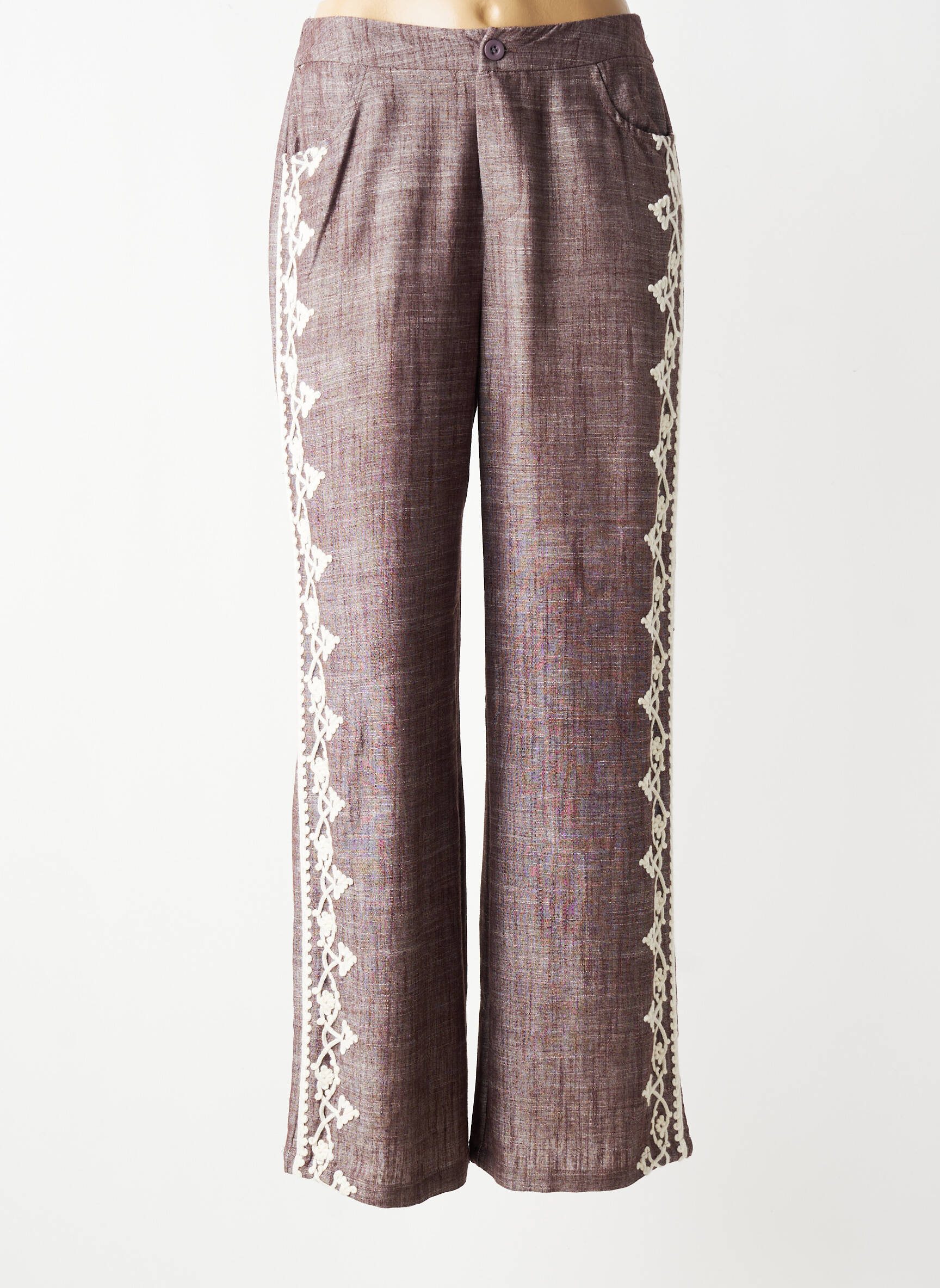 Pantalon large fermeture zippée sous rabat boutonné taille normale marron DE ROYAL femme