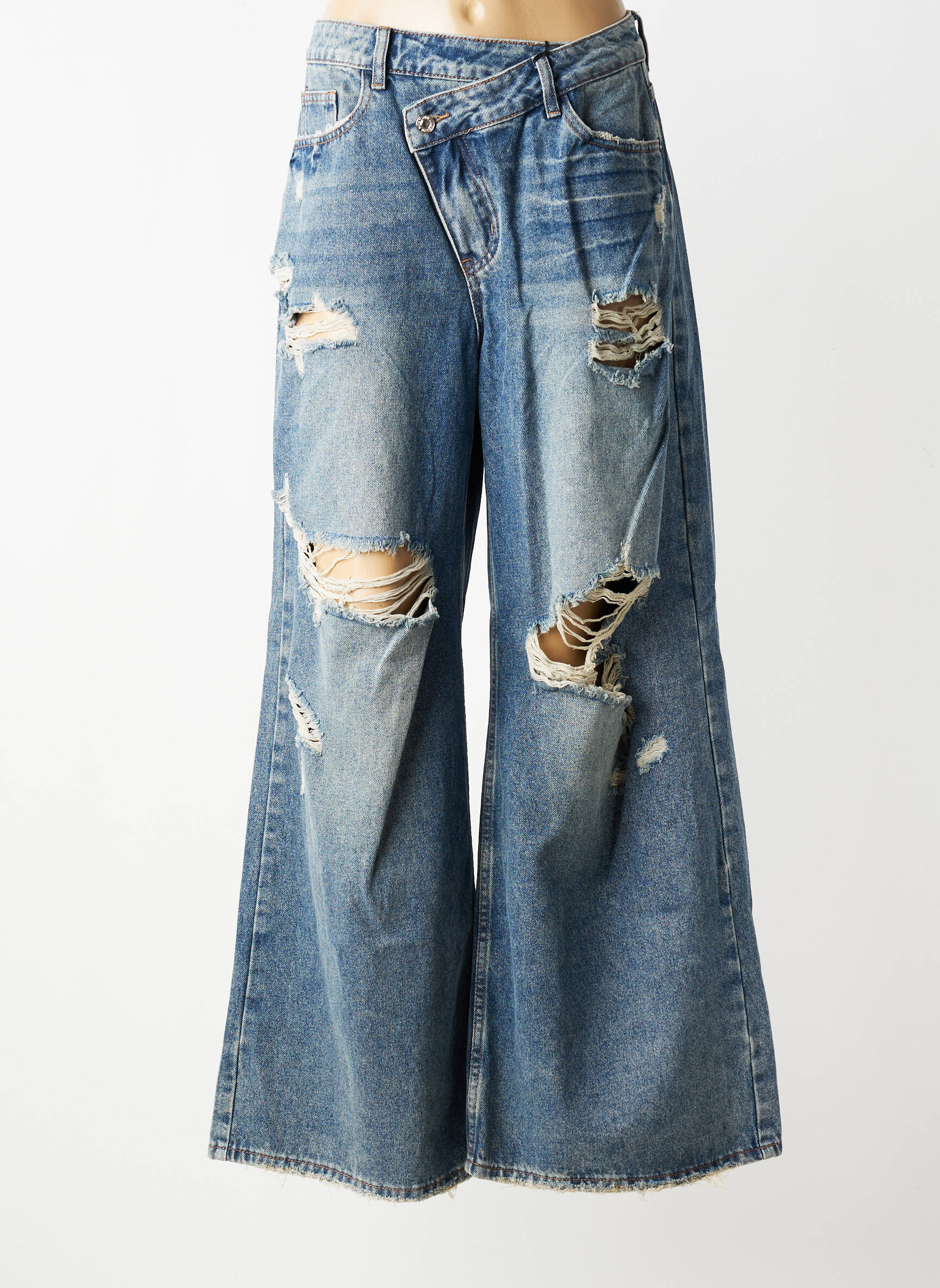 Jeans coupe large effet usé délavé taille normale bleu CIVICO 1 femme