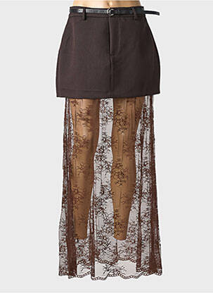 Jupe longue coupe droite marron LUMINA femme