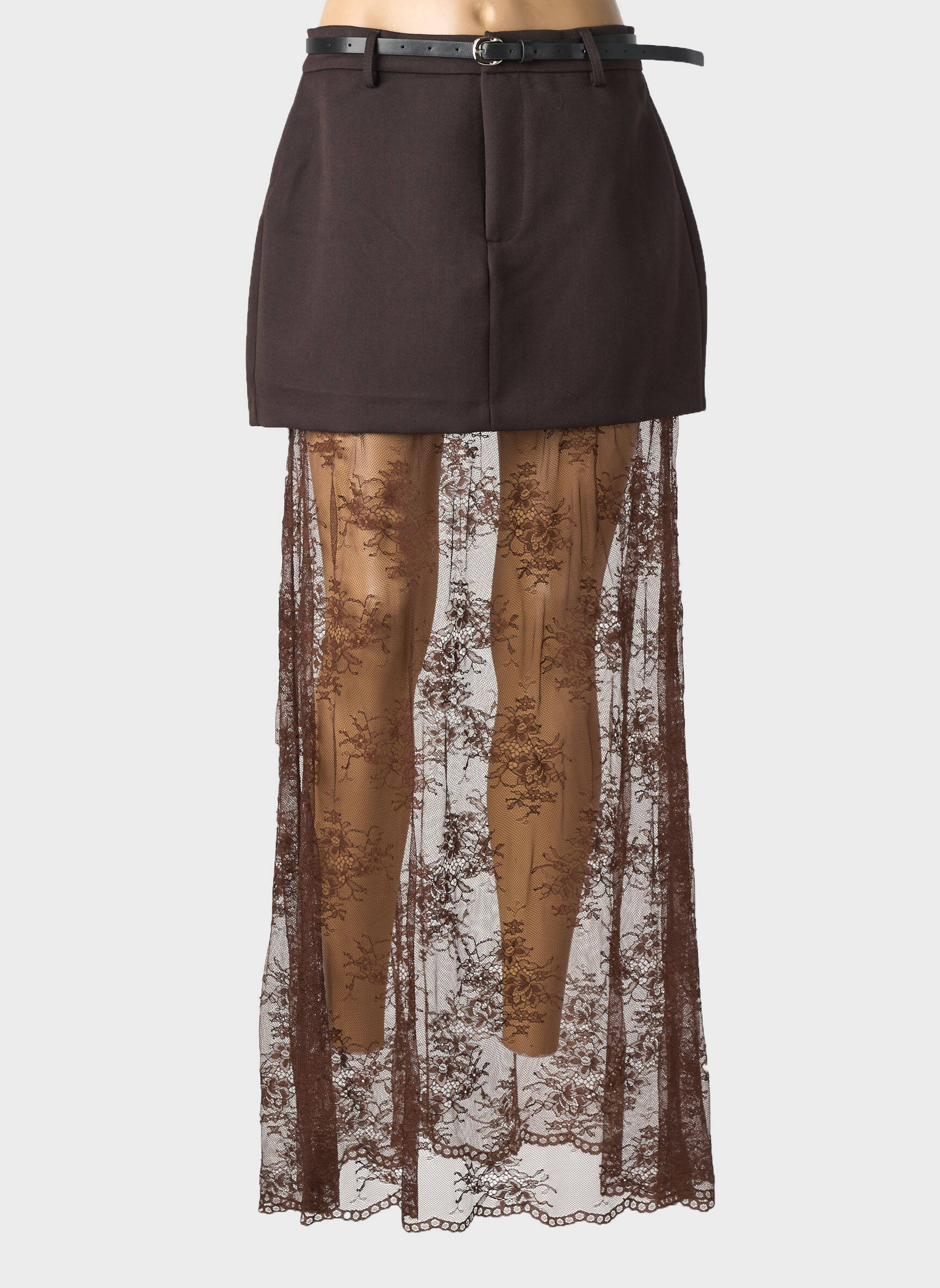 Jupe longue coupe droite marron LUMINA femme