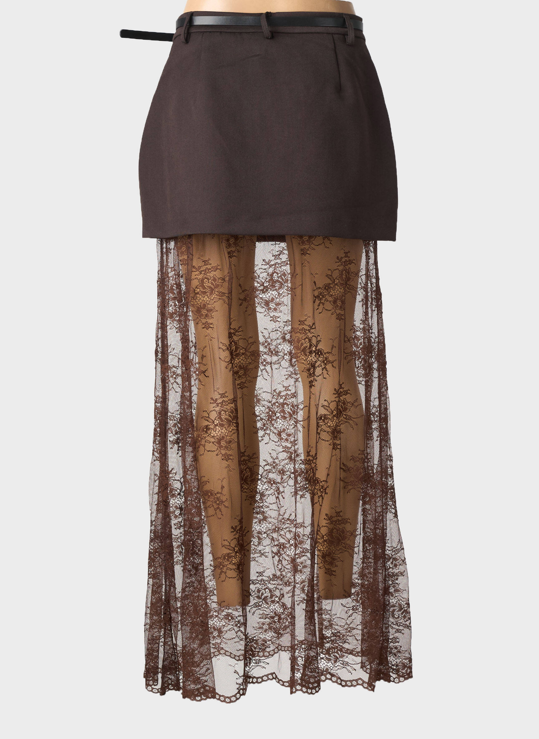 Jupe longue coupe droite marron LUMINA femme
