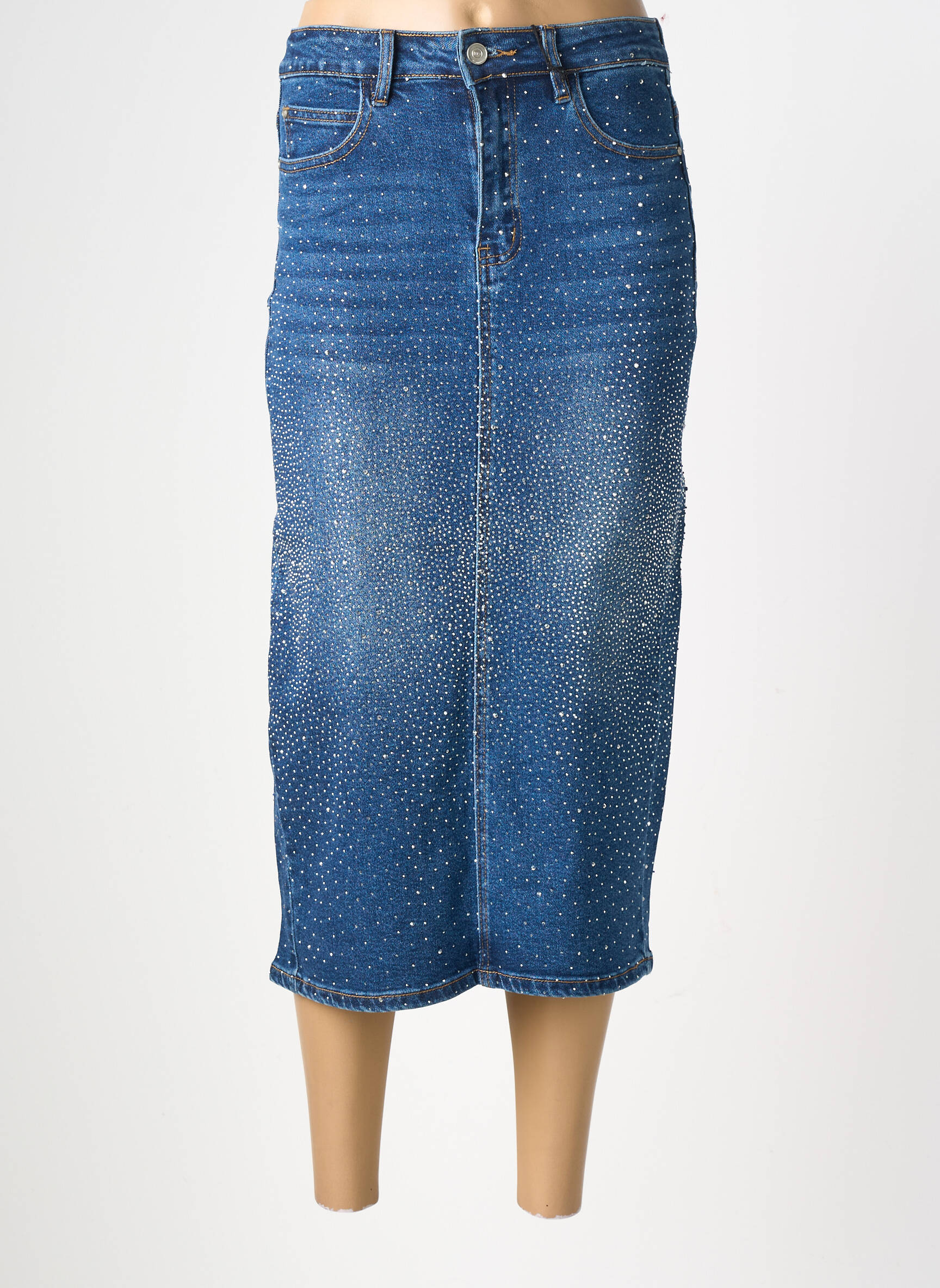 Jupe mi-longue stretch bleu CIVICO 1 femme