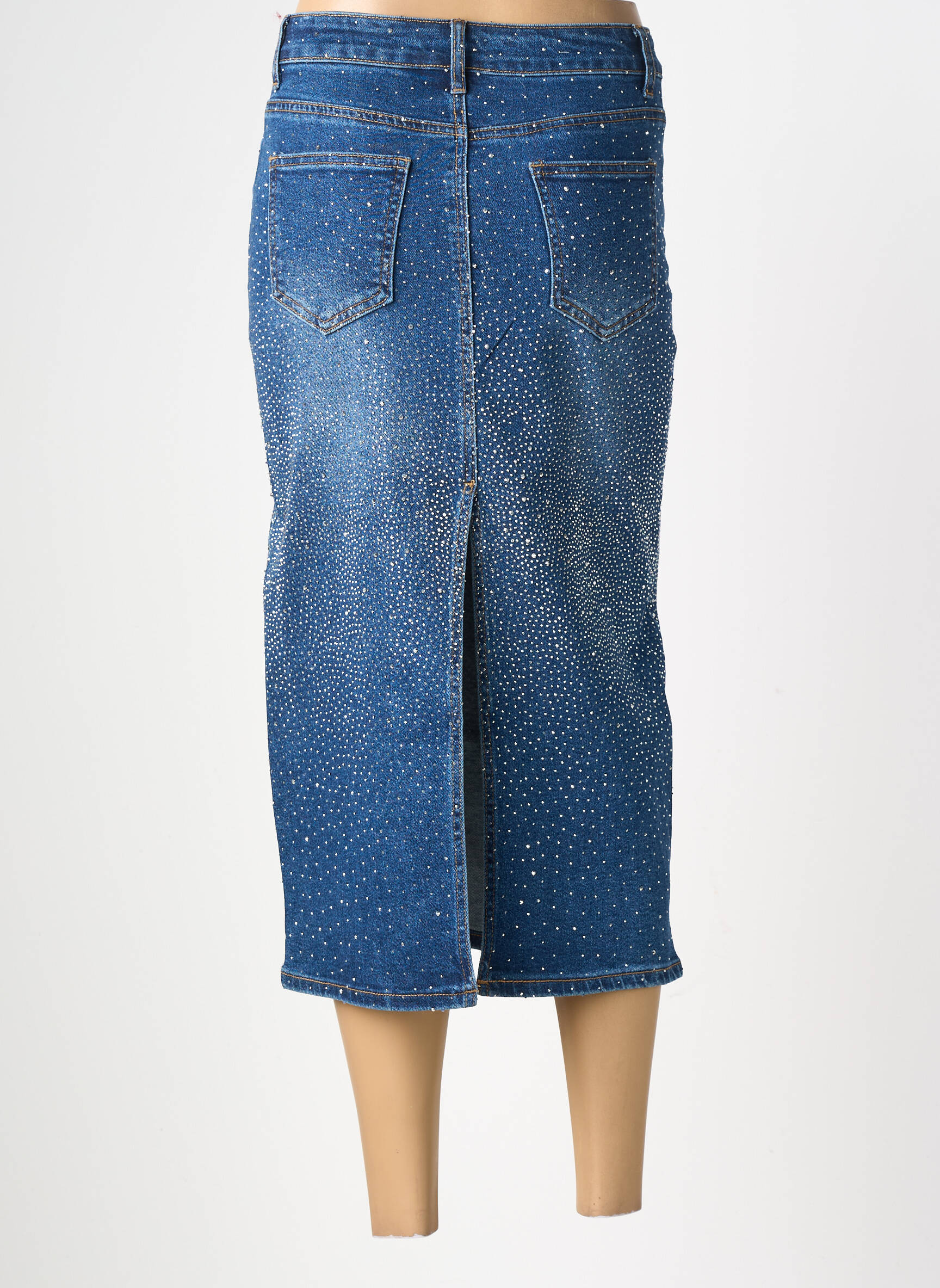 Jupe mi-longue stretch bleu CIVICO 1 femme
