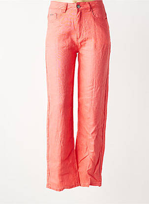 Pantalon droit tissage crêpe taille haute orange VAN-DOS femme