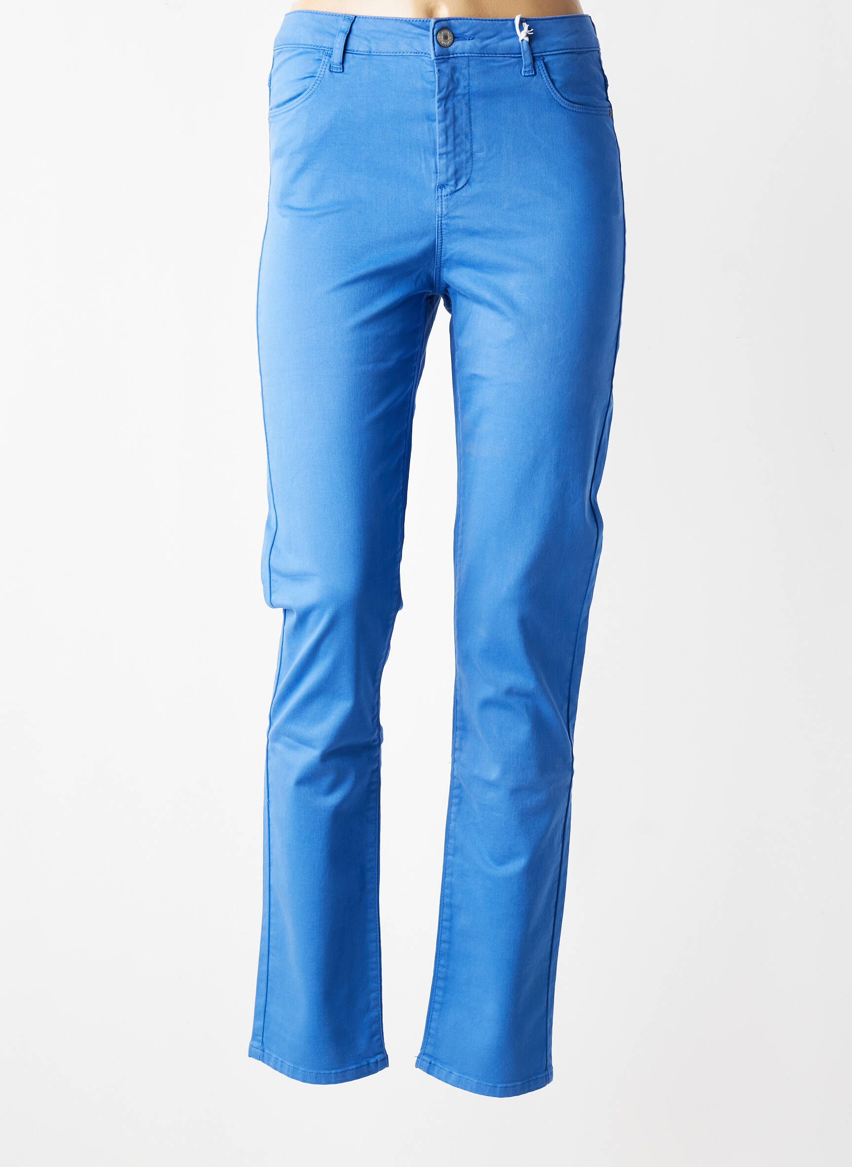Pantalon slim tissage popeline taille normale bleu KANOPE femme