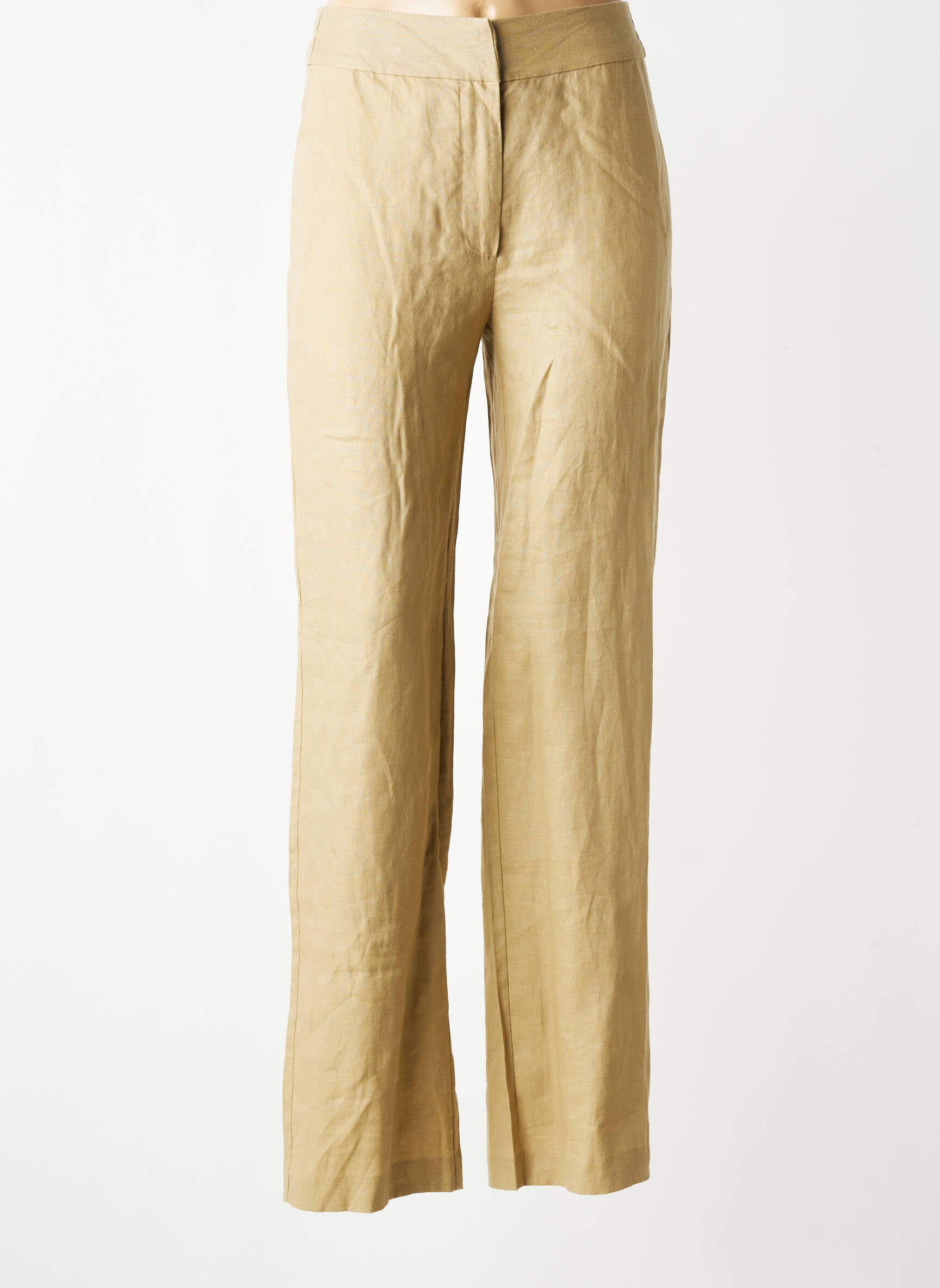 Pantalon droit tissage crêpe taille haute beige SCHOOL RAG femme