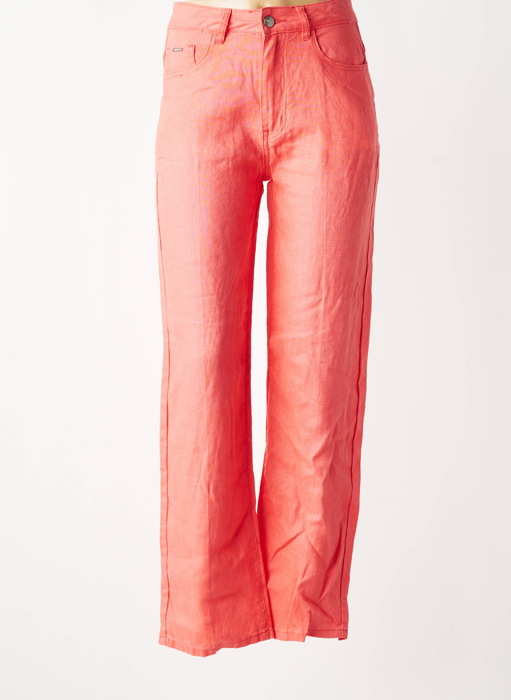 Pantalon droit tissage crêpe taille haute orange VAN-DOS femme