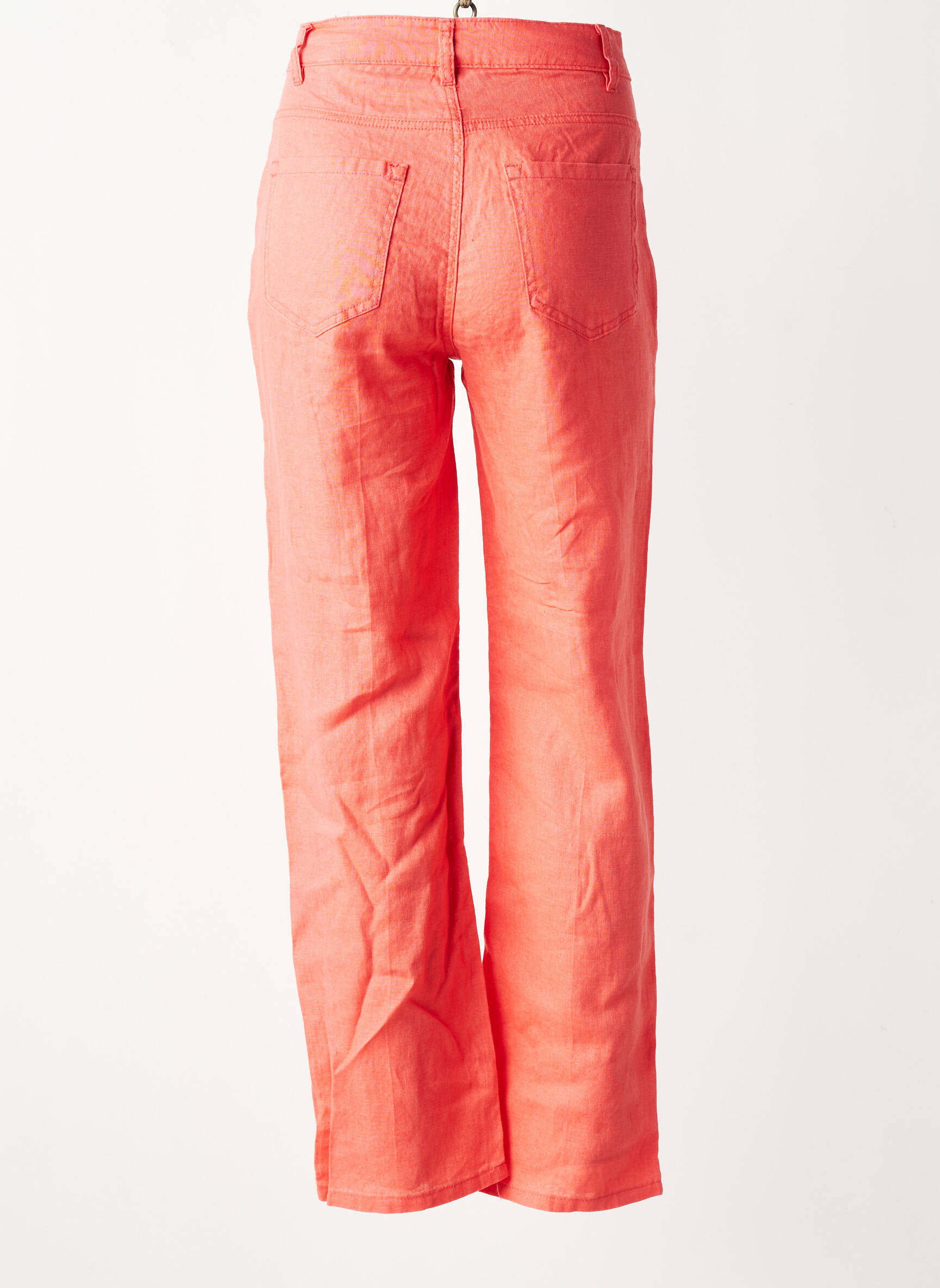 Pantalon droit tissage crêpe taille haute orange VAN-DOS femme