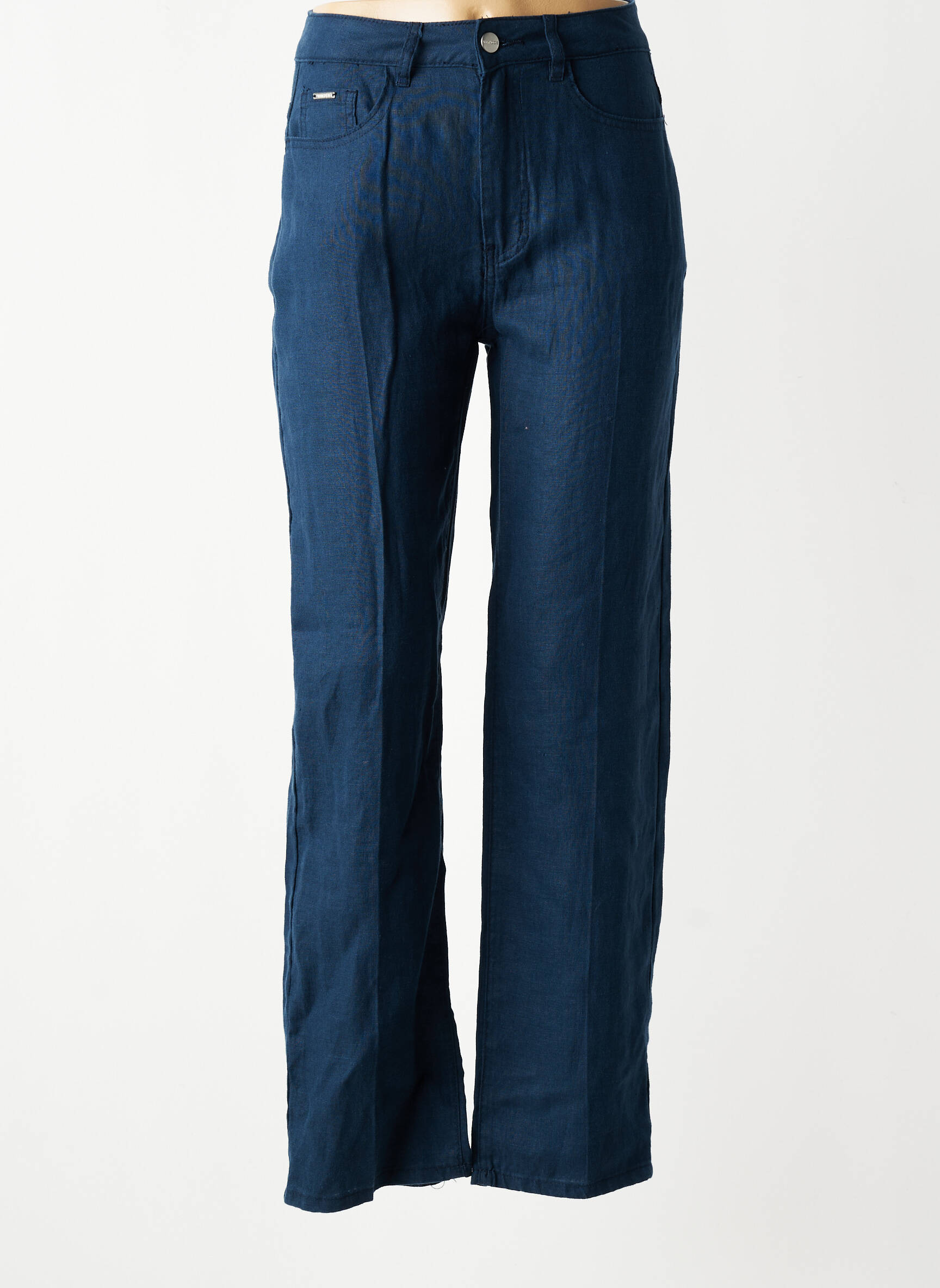 Pantalon droit tissage crêpe taille haute bleu VAN-DOS femme