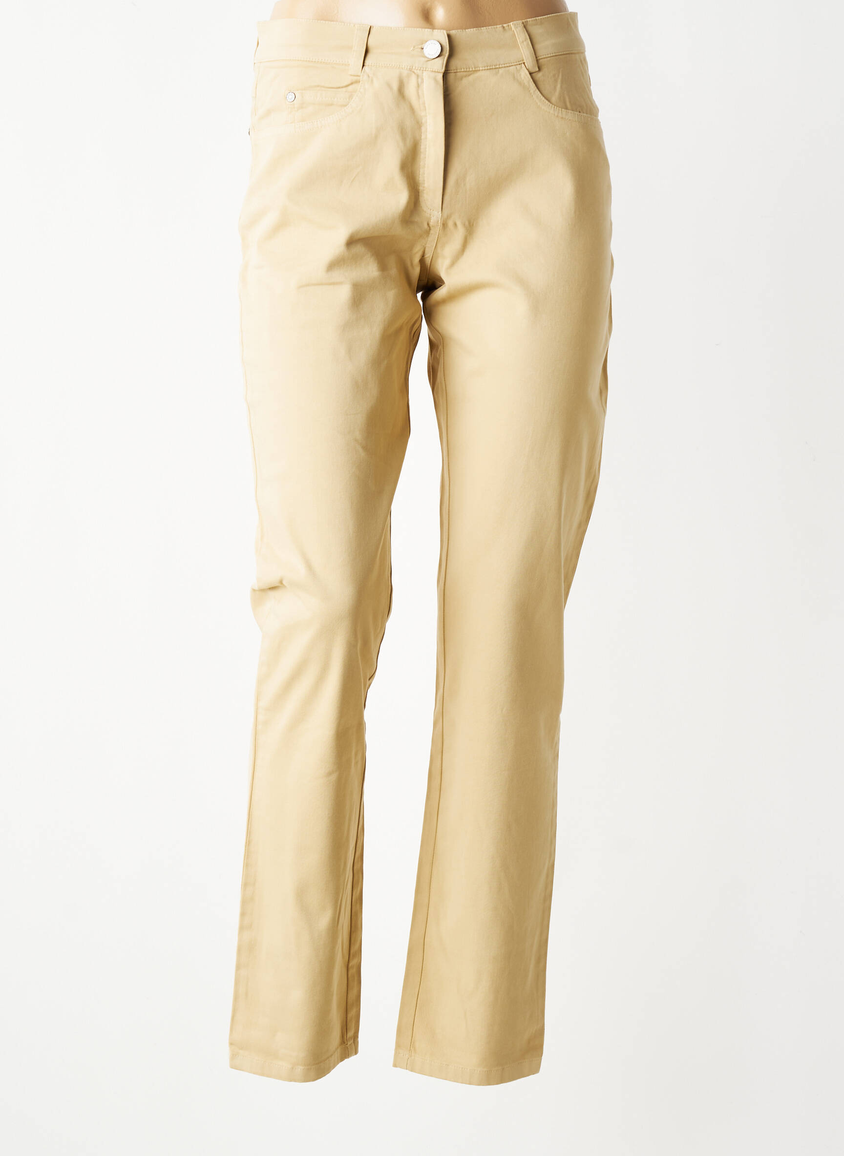 Pantalon slim tissage popeline taille normale beige QUATTRO femme