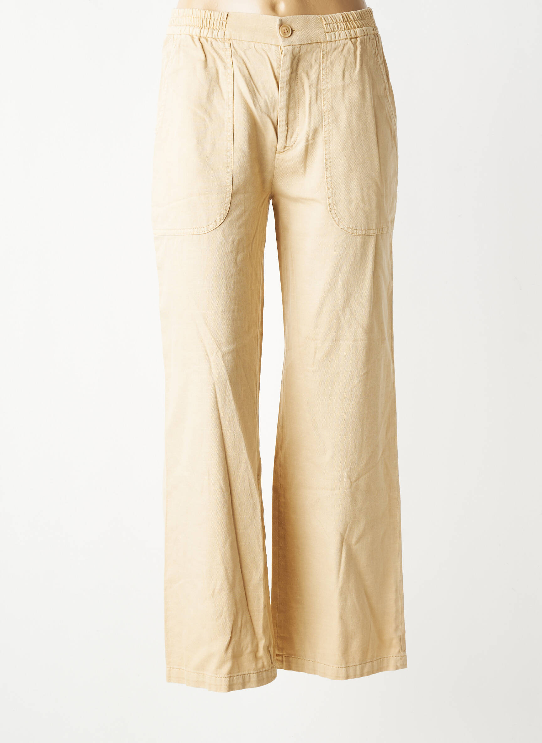 Pantalon droit tissage crêpe taille haute beige REIKO femme