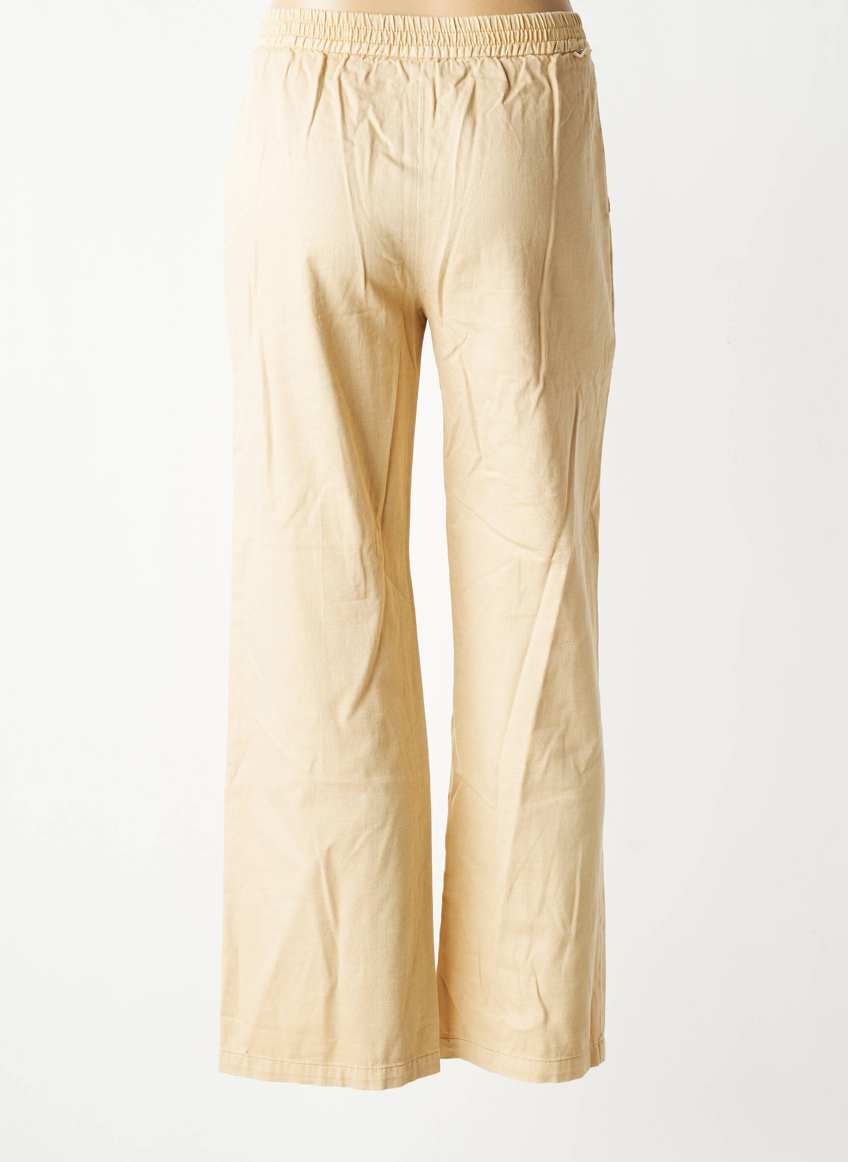 Pantalon droit tissage crêpe taille haute beige REIKO femme