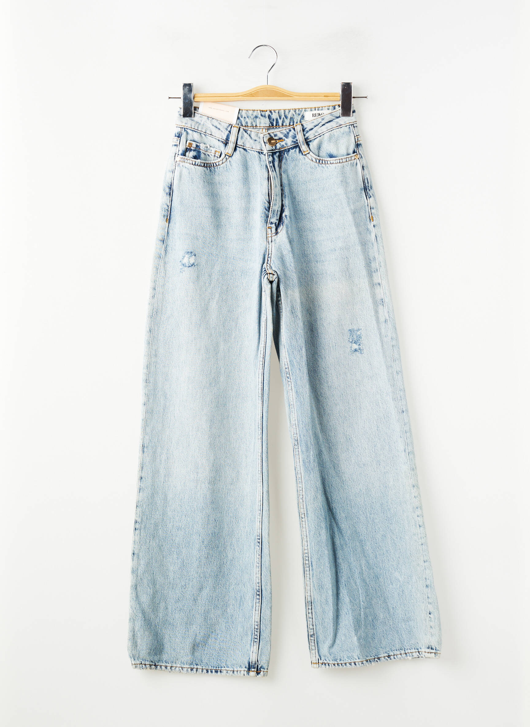 Jeans coupe large effet usé délavé taille haute bleu REIKO femme