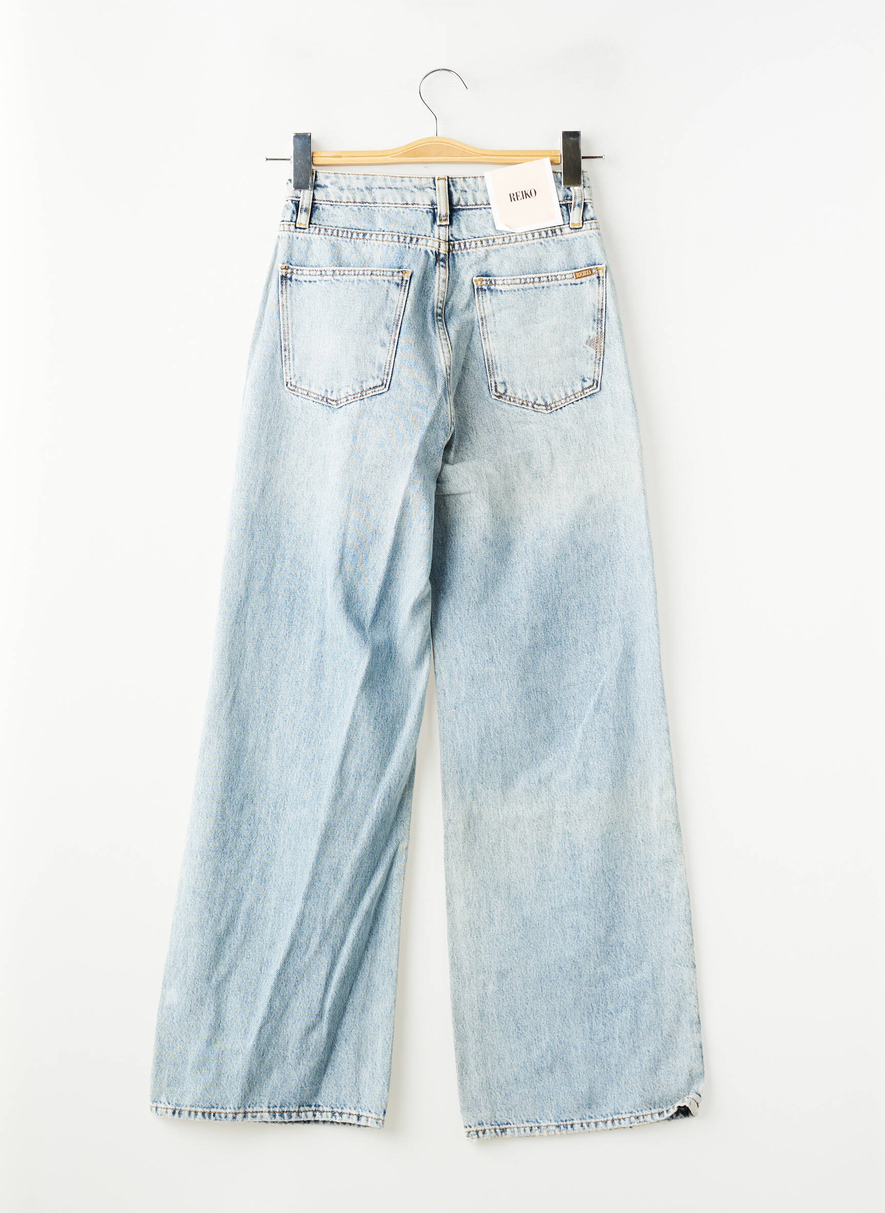 Jeans coupe large effet usé délavé taille haute bleu REIKO femme