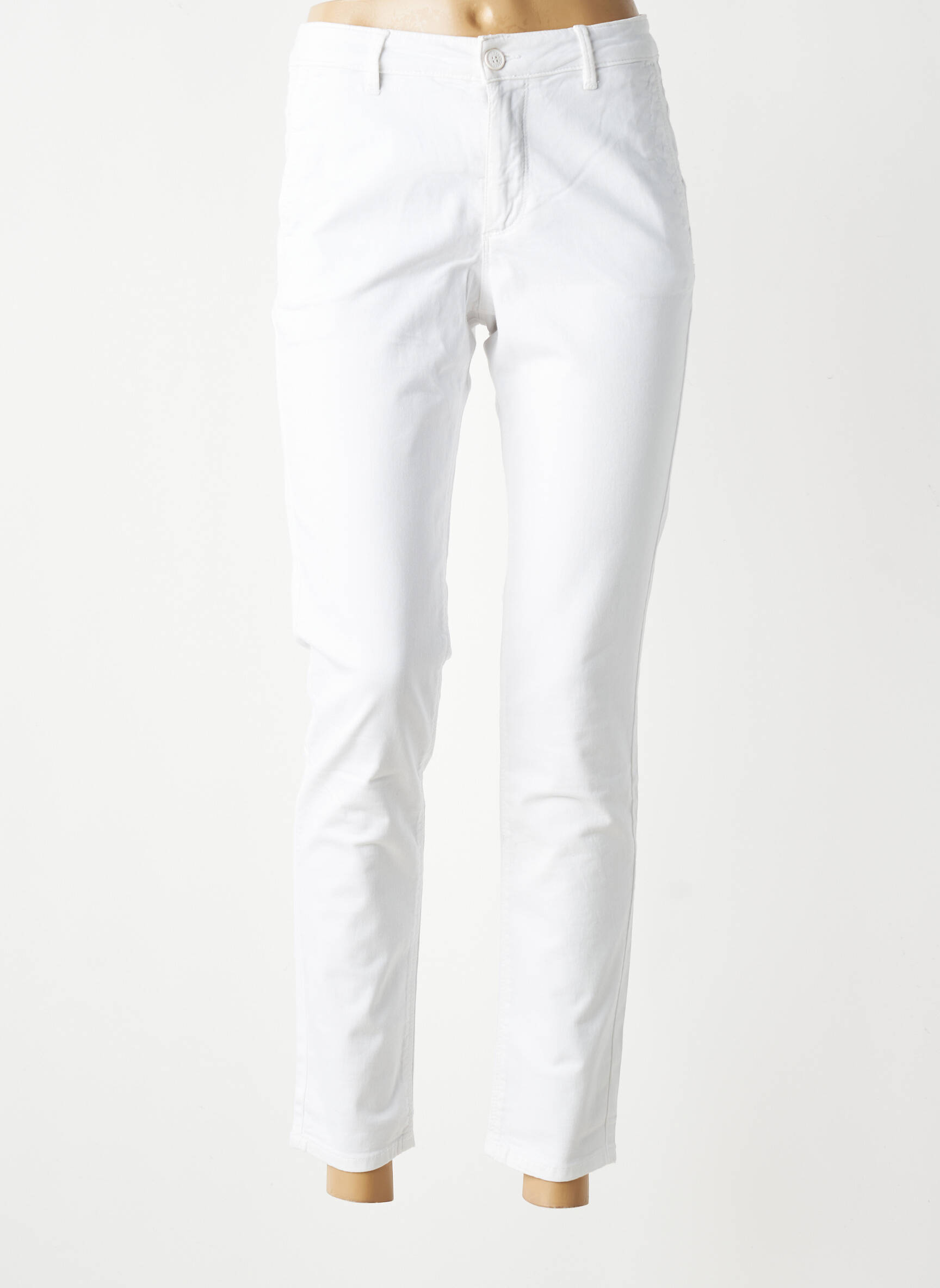Pantalon chino stretch taille normale blanc HAPPY femme