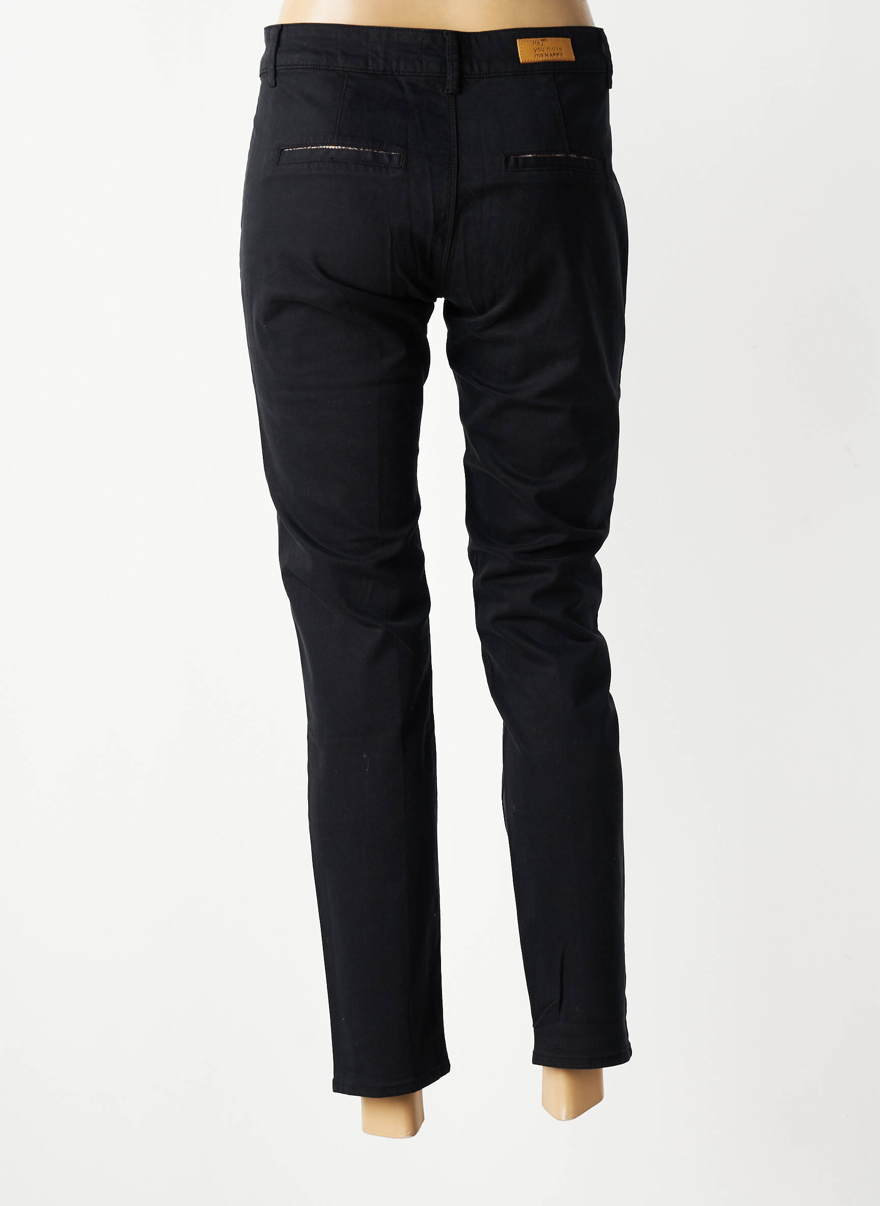 Pantalon chino stretch taille normale noir HAPPY femme