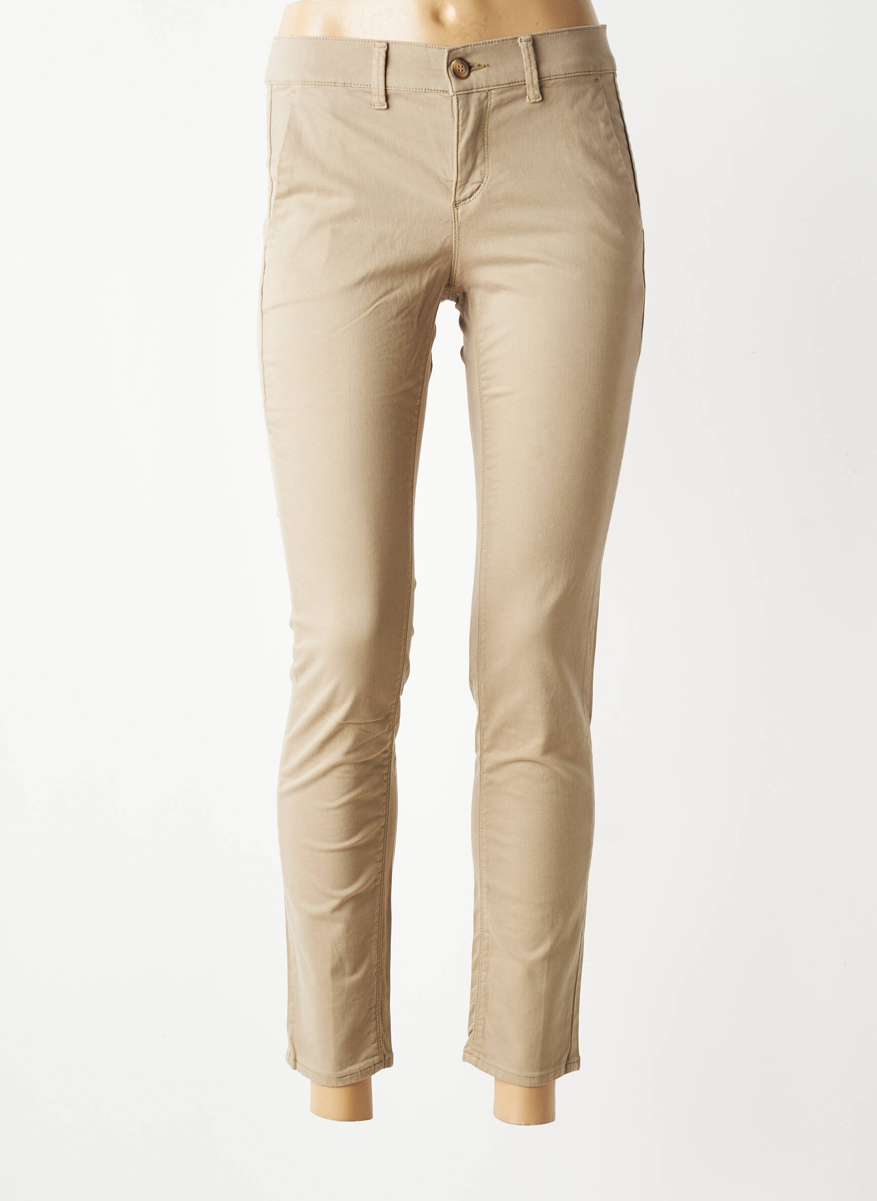 Pantalon chino stretch taille normale beige HAPPY femme