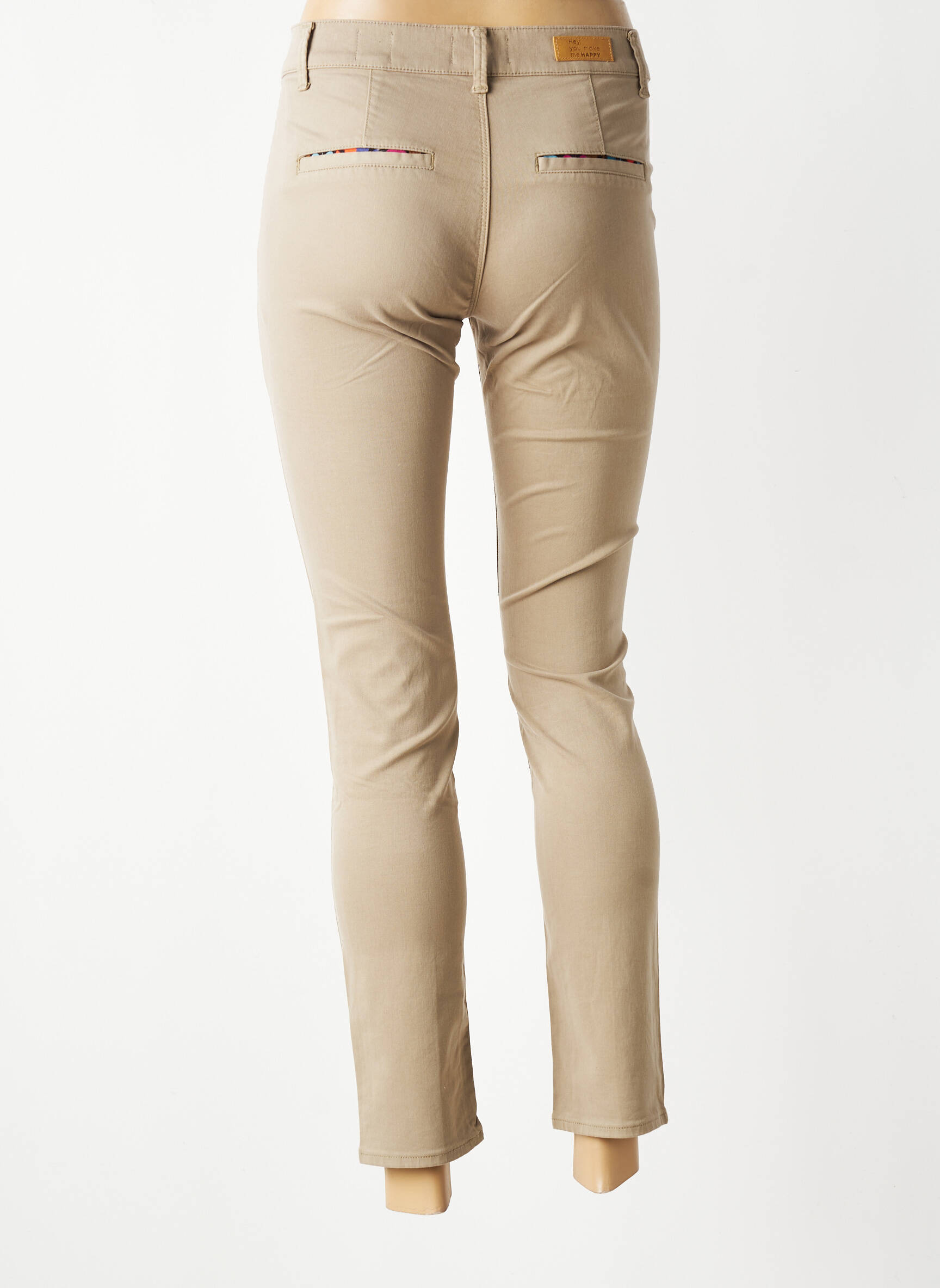 Pantalon chino stretch taille normale beige HAPPY femme
